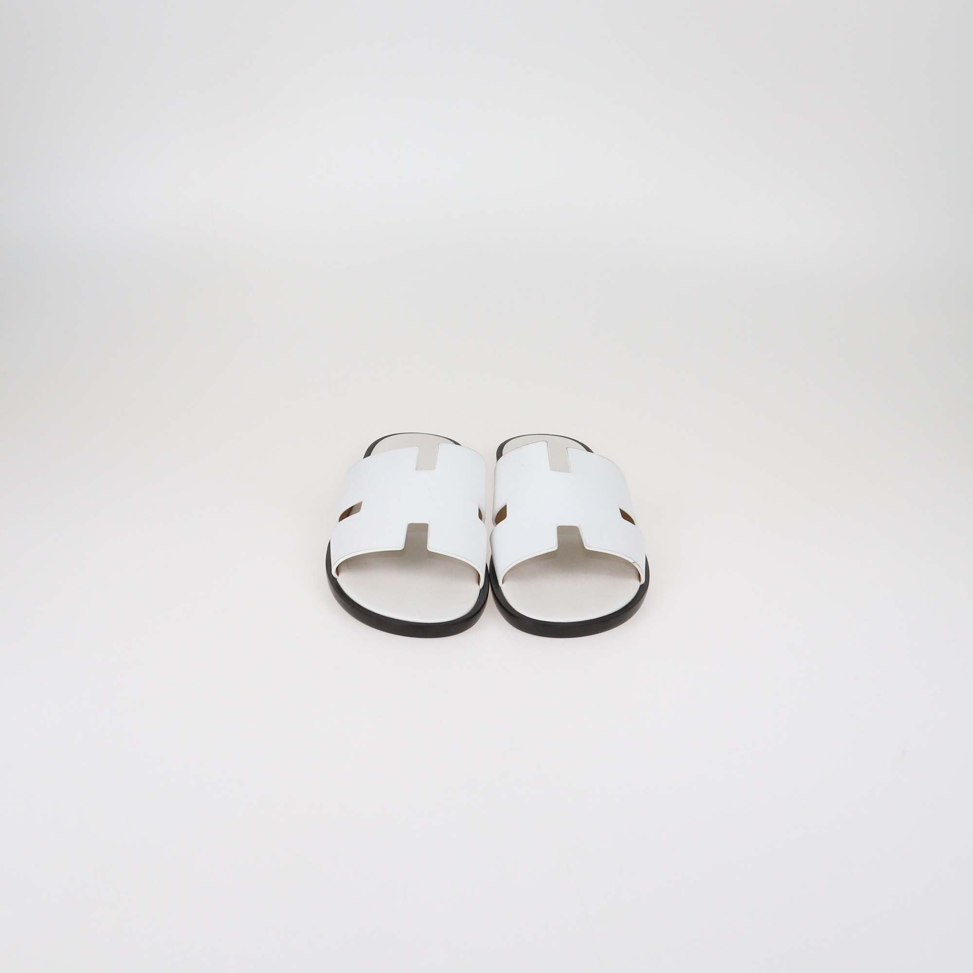 Hermes White Leather Izmir Sandals