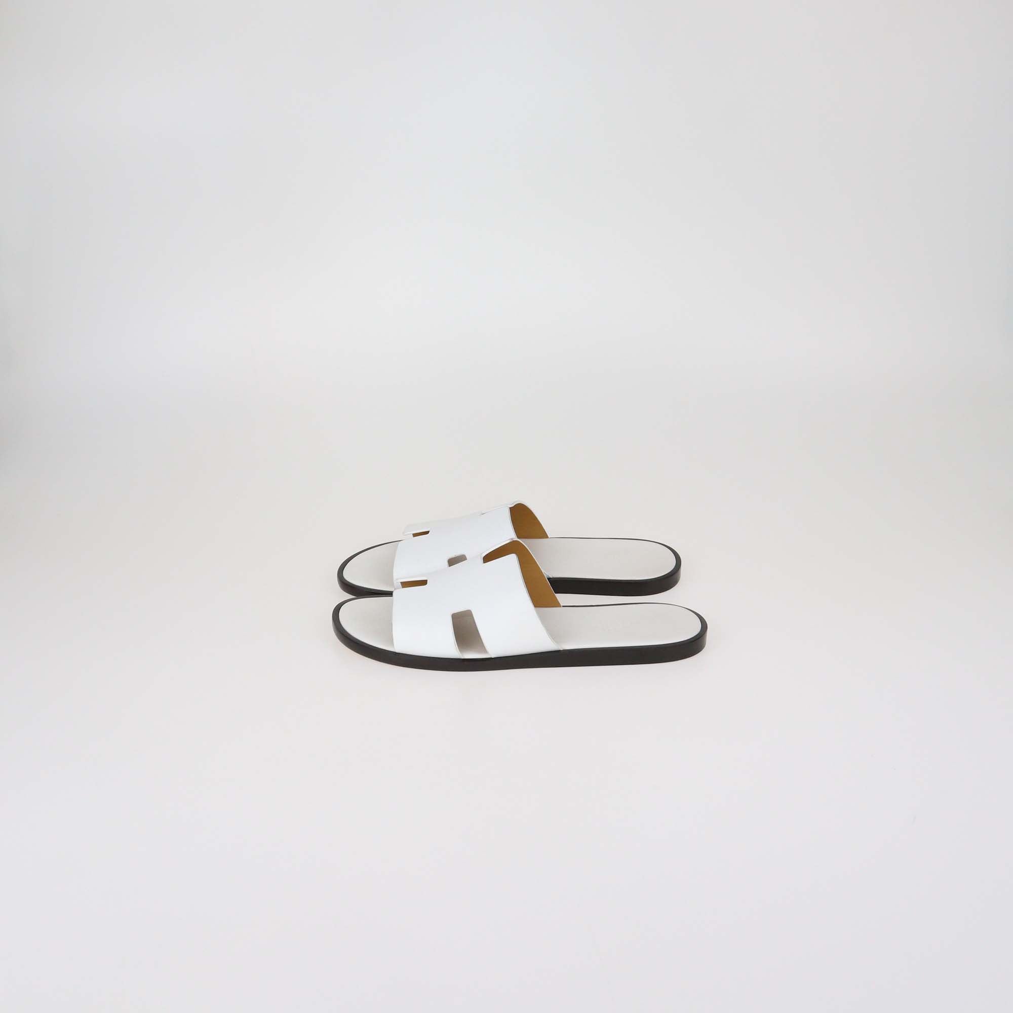 Hermes White Leather Izmir Sandals