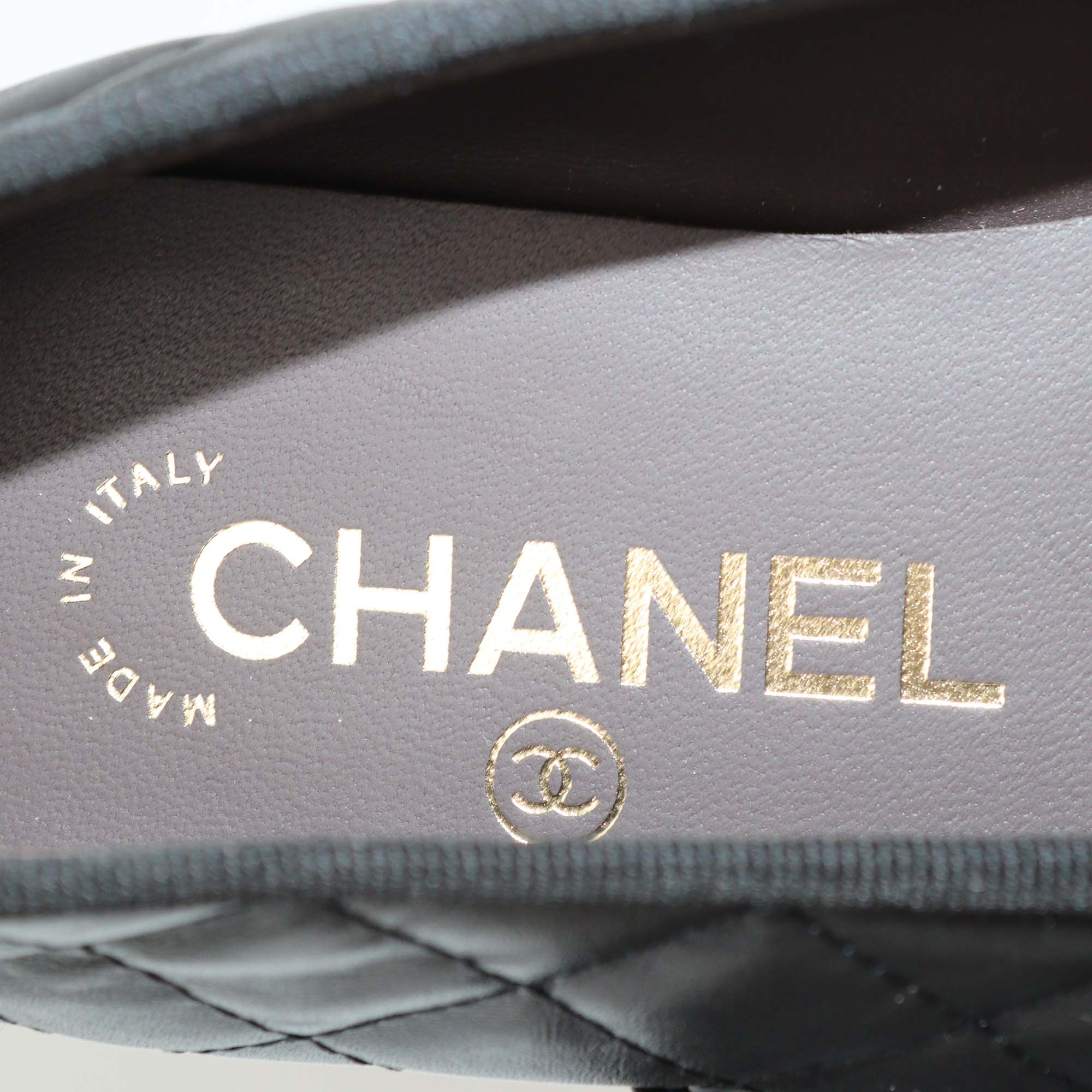 Chanel Black Quilted Leather Bow CC Cap Toe Flats