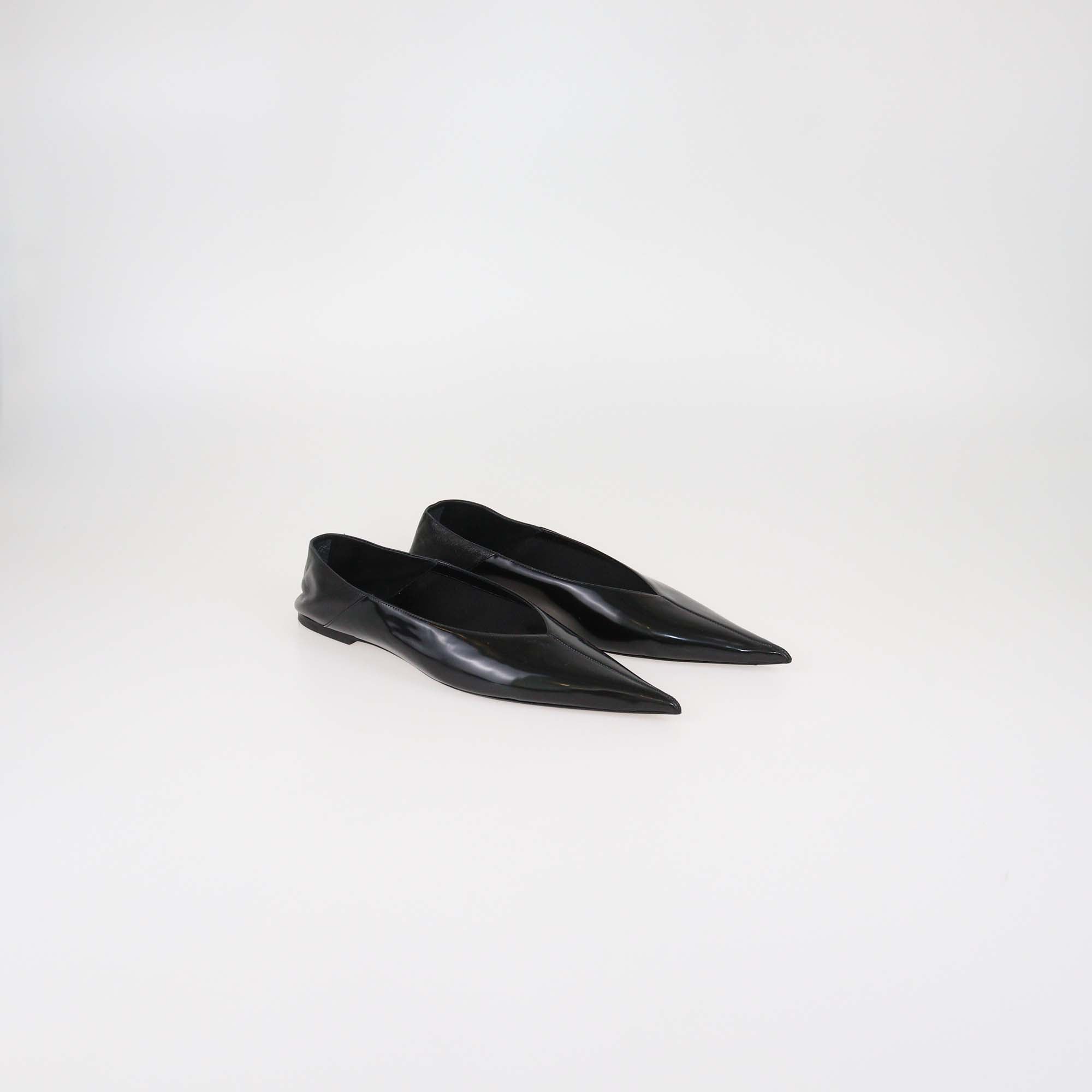 Saint Laurent Black Patent Leather Carolyn Pointed Toe Ballet Flats