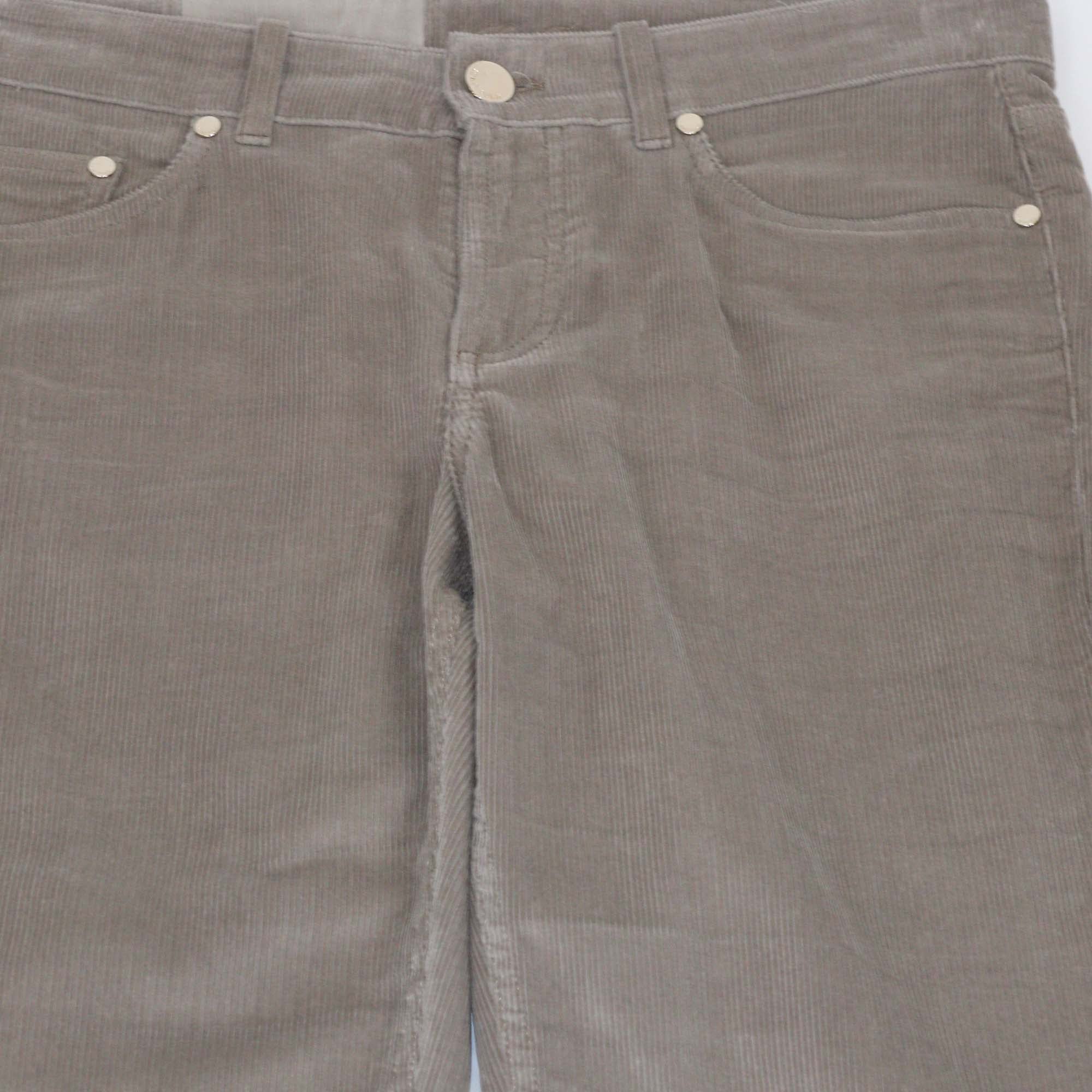Loro Piana Dark Beige Cotton Blended Corduroy Straight Cut Trouser