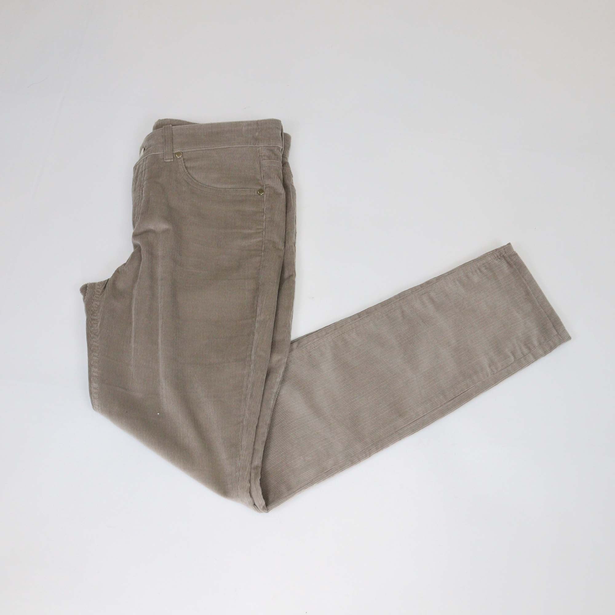 Loro Piana Dark Beige Cotton Blended Corduroy Straight Cut Trouser