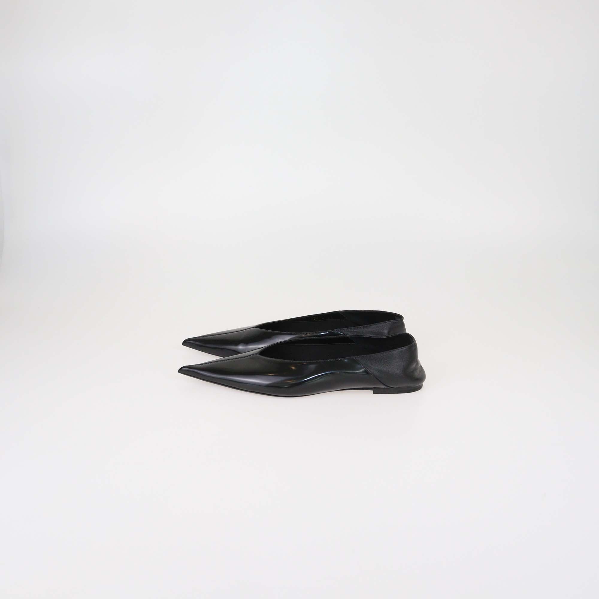 Saint Laurent Black Patent Leather Carolyn Pointed Toe Ballet Flats