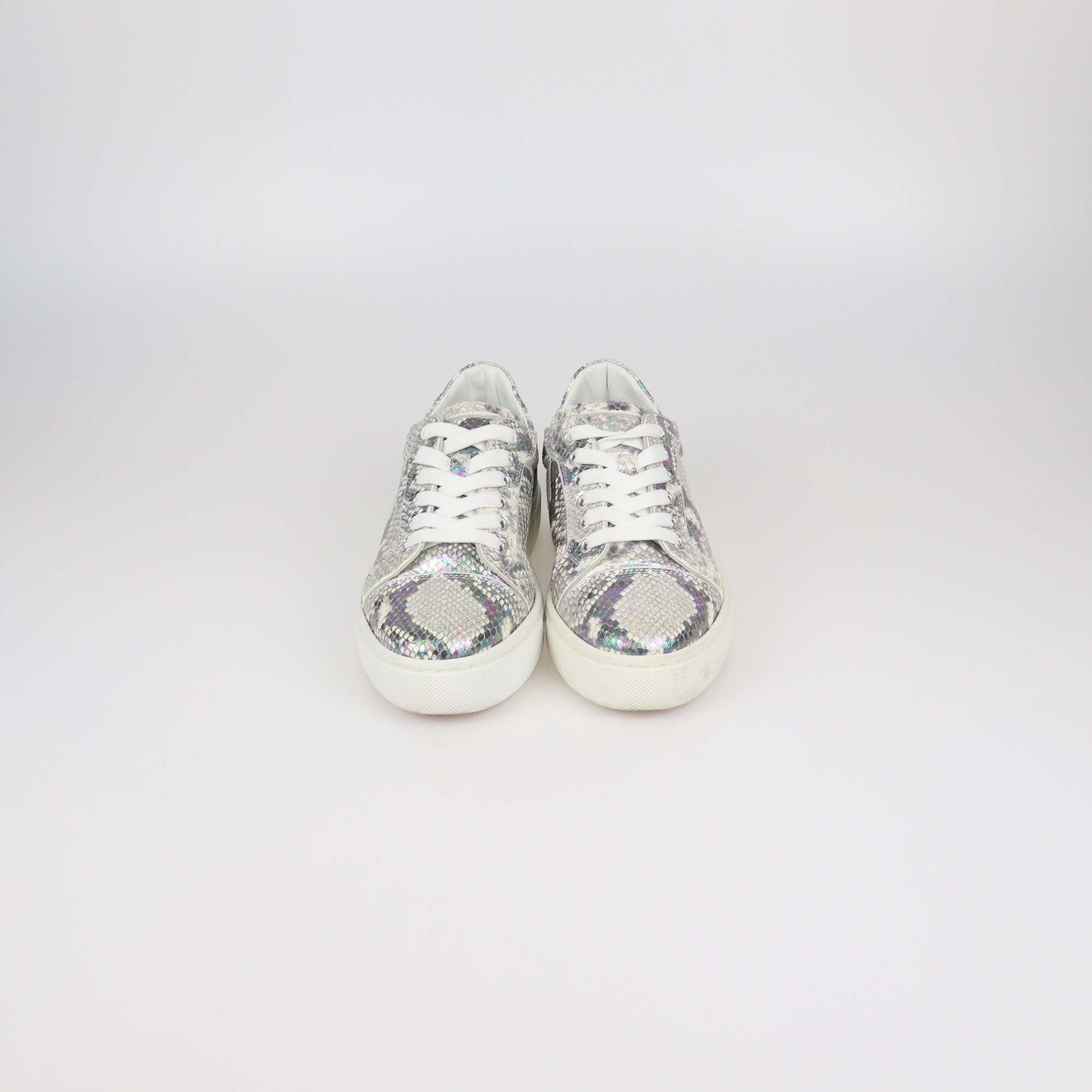 Christian Louboutin White/Metallic Multicolor Python Embossed Leather Vieirissima Sneakers