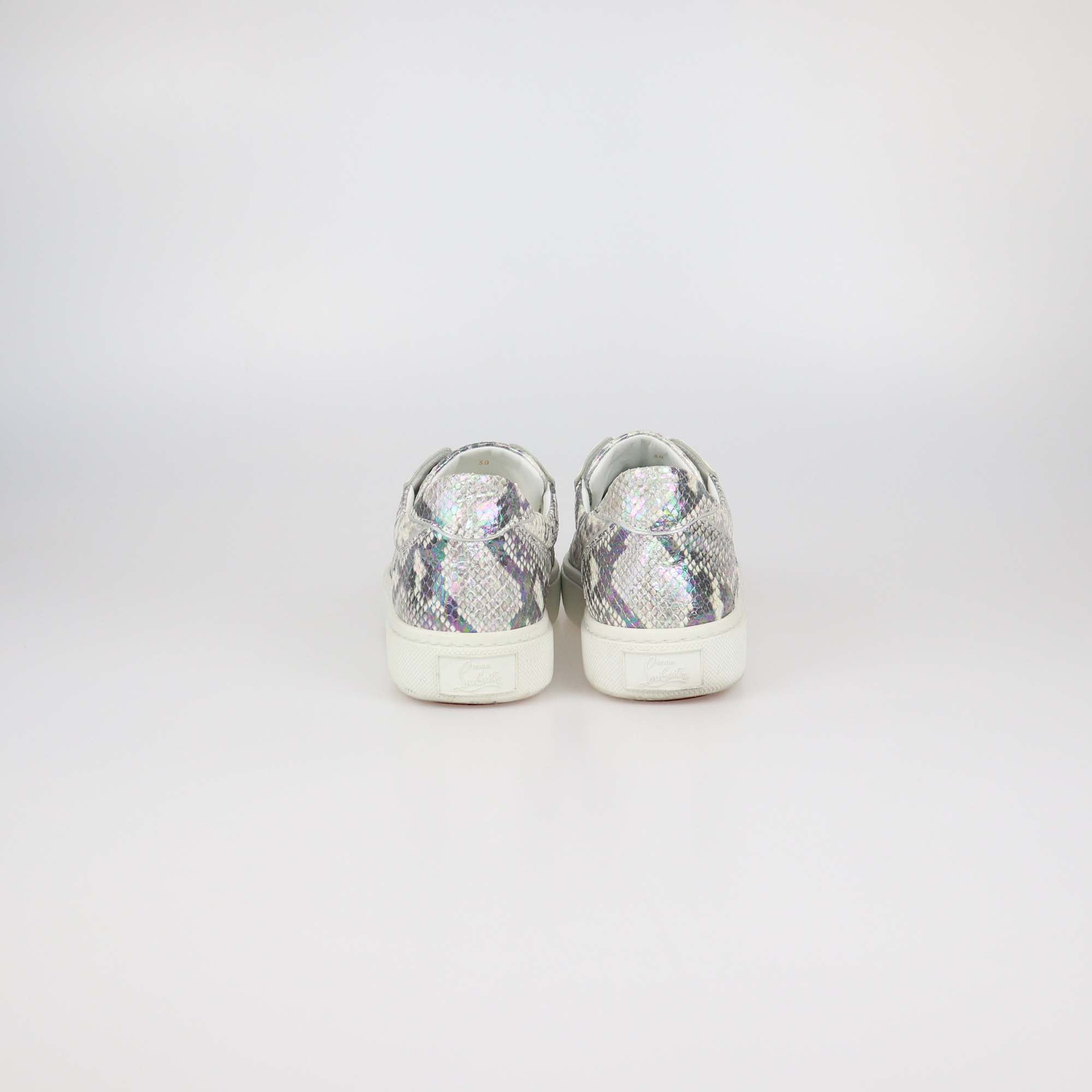 Christian Louboutin White/Metallic Multicolor Python Embossed Leather Vieirissima Sneakers