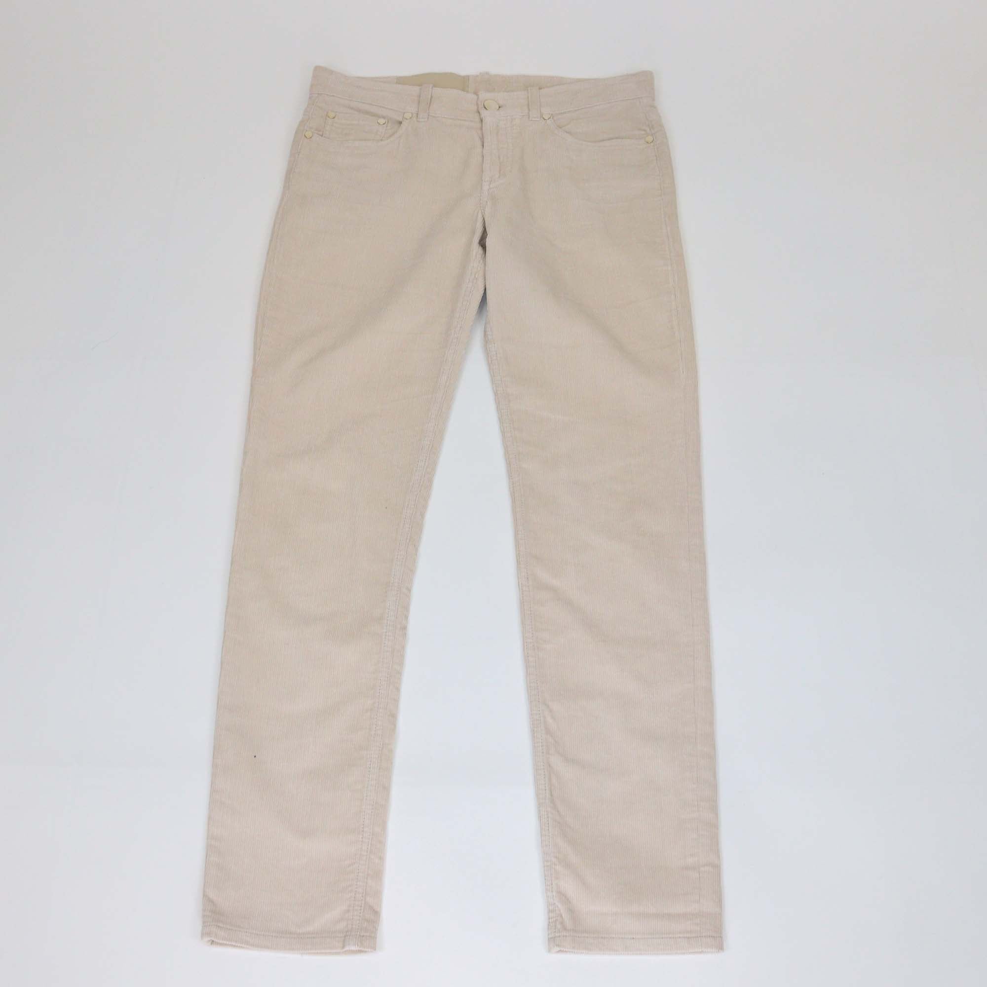 Loro Piana Light Beige Cotton Blended Corduroy Straight Cut Trouser
