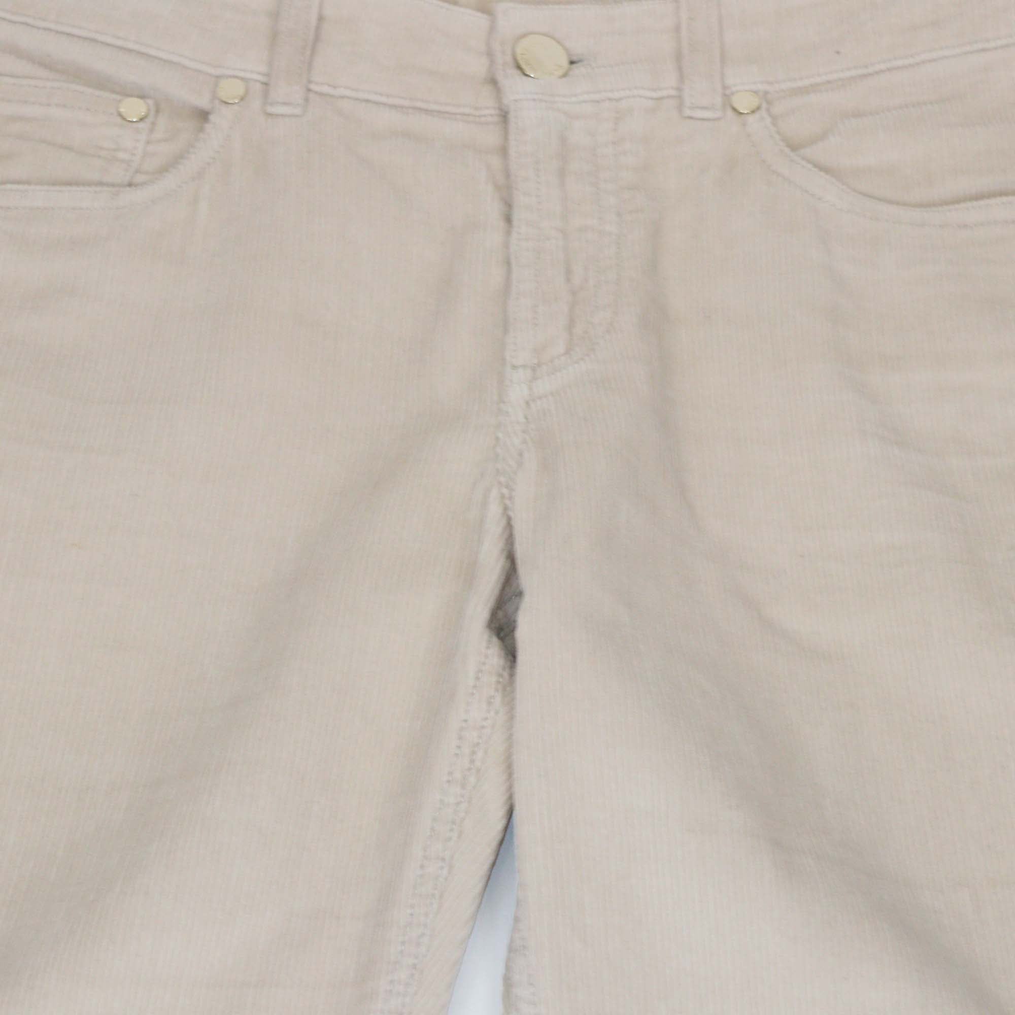 Loro Piana Light Beige Cotton Blended Corduroy Straight Cut Trouser