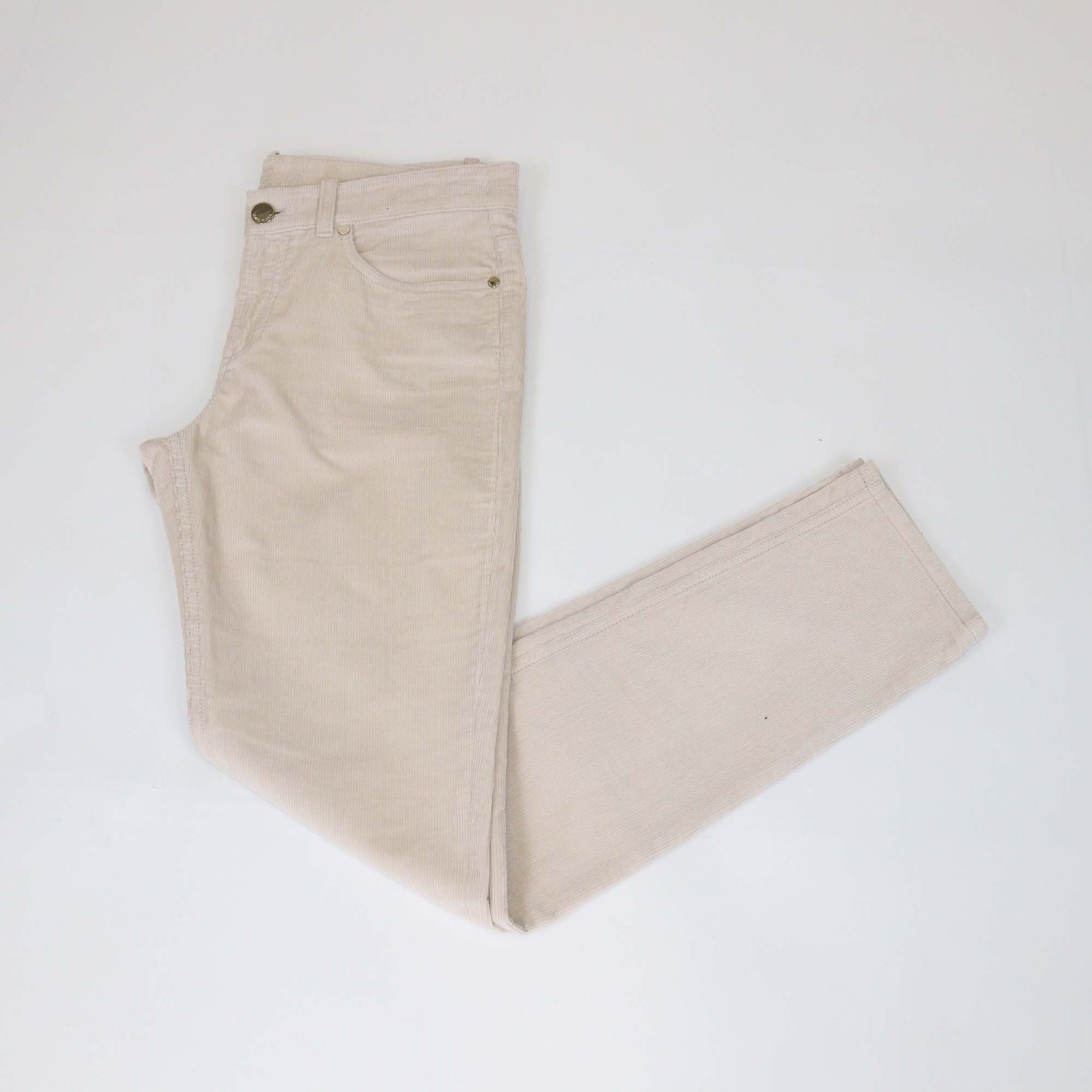 Loro Piana Light Beige Cotton Blended Corduroy Straight Cut Trouser