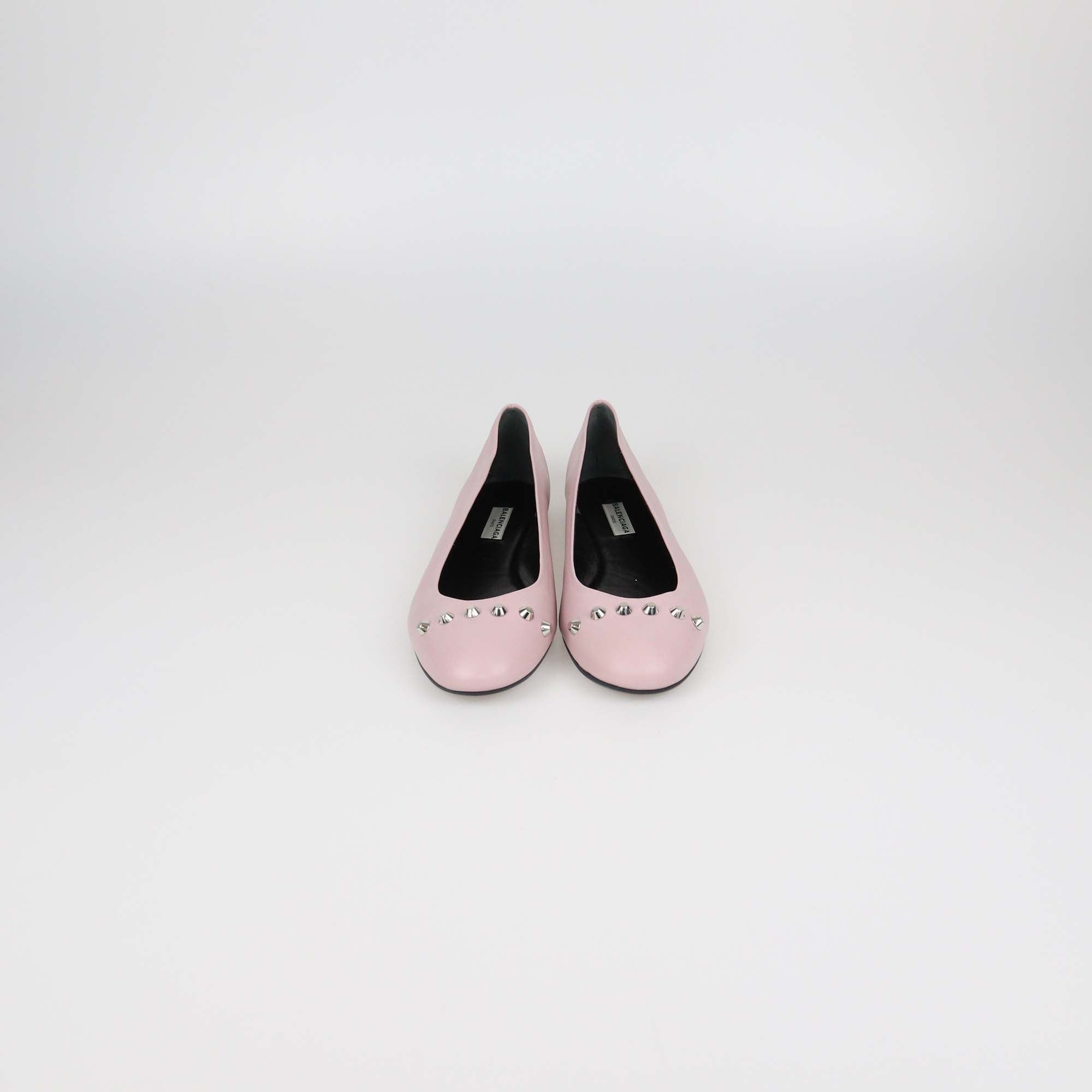 Balenciaga Pink Leather Studded Ballet Flats
