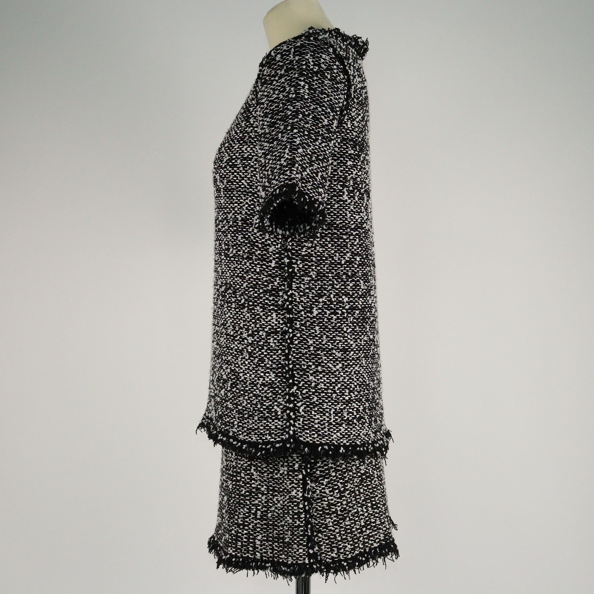 Balenciaga Black Lurex Tweed Fringed Top & Mini Skirt Set Womens Balenciaga