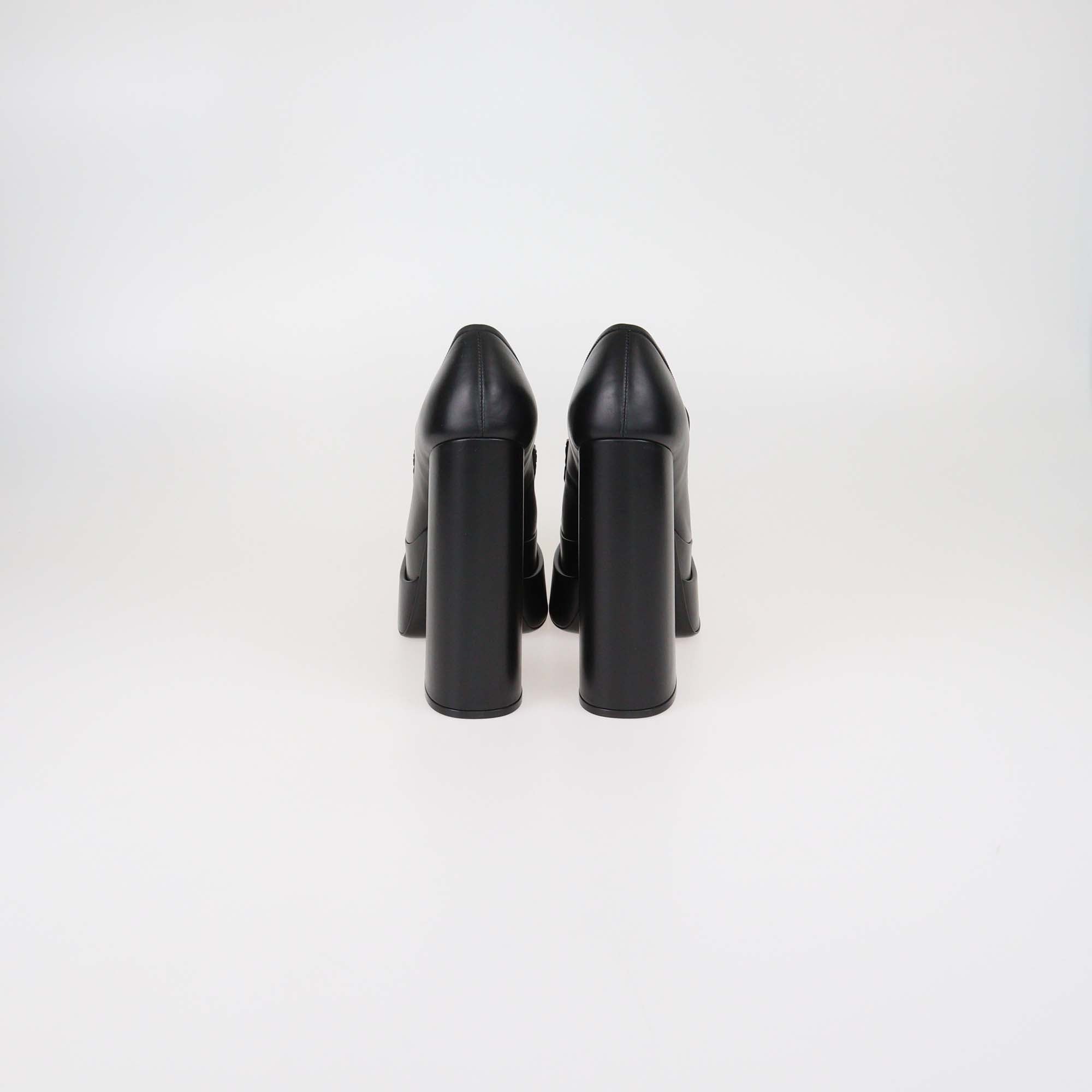 Versace Black Leather Aevitas Platform Loafers