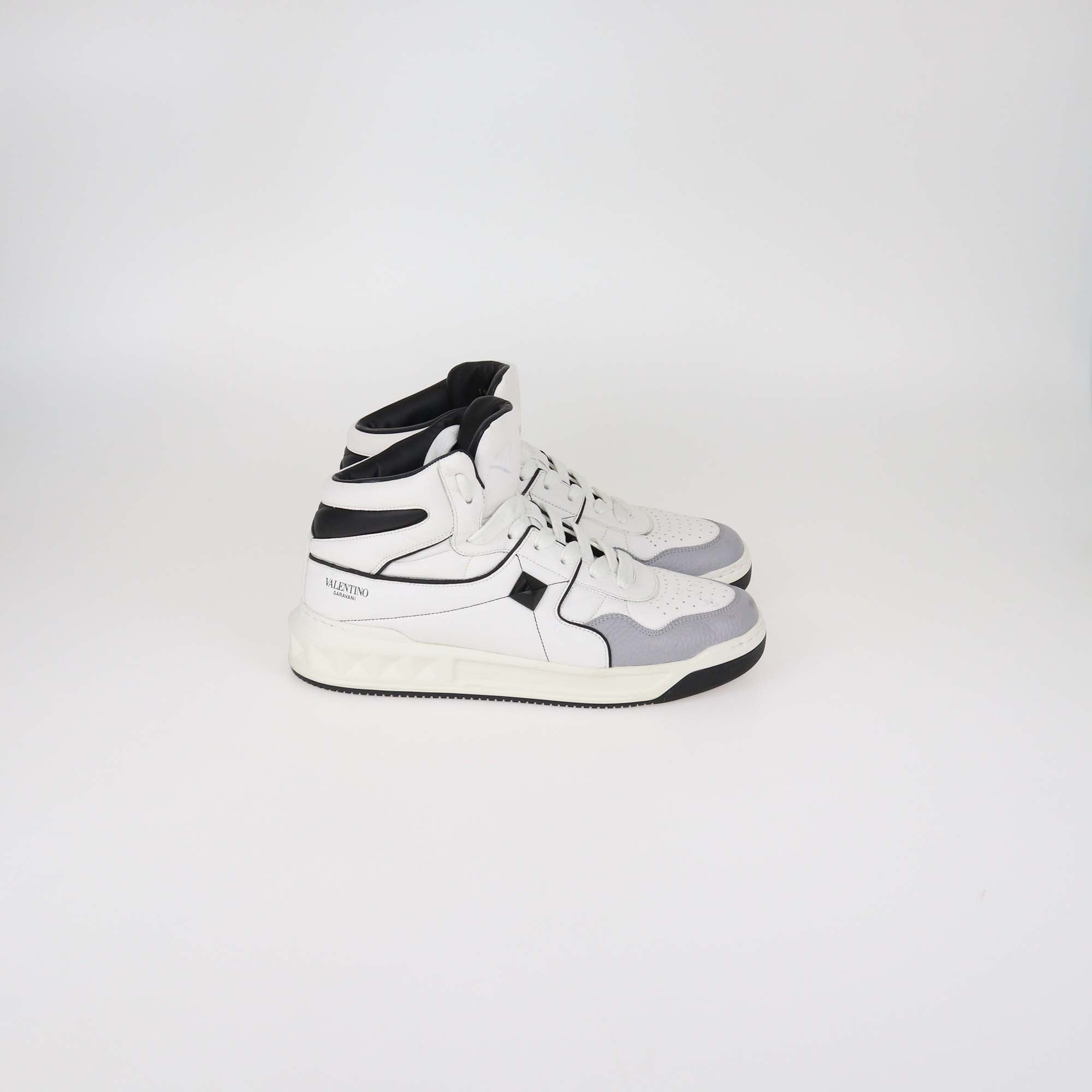 Valentino White/Grey Leather One Stud High Stop Sneaker