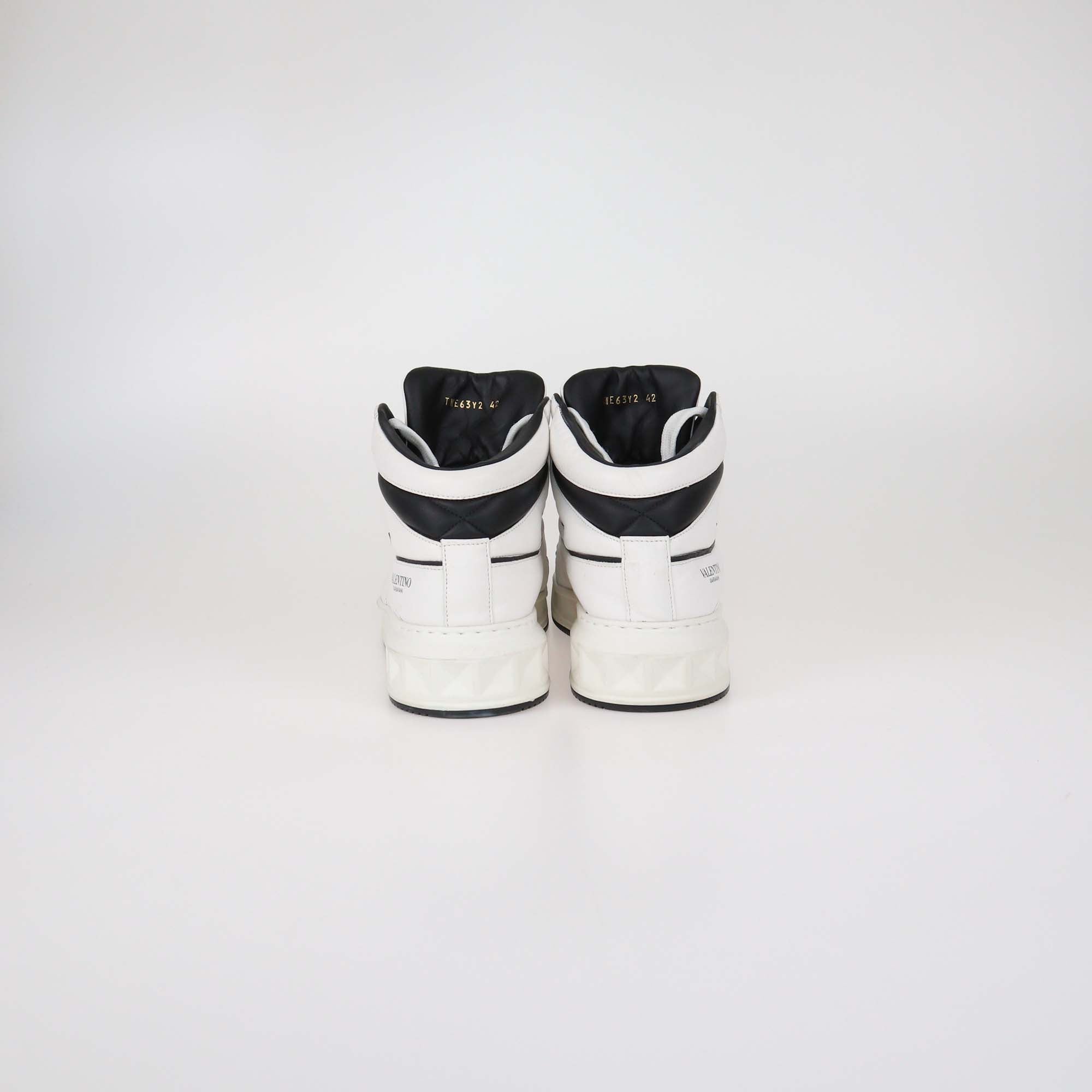 Valentino White/Grey Leather One Stud High Stop Sneaker