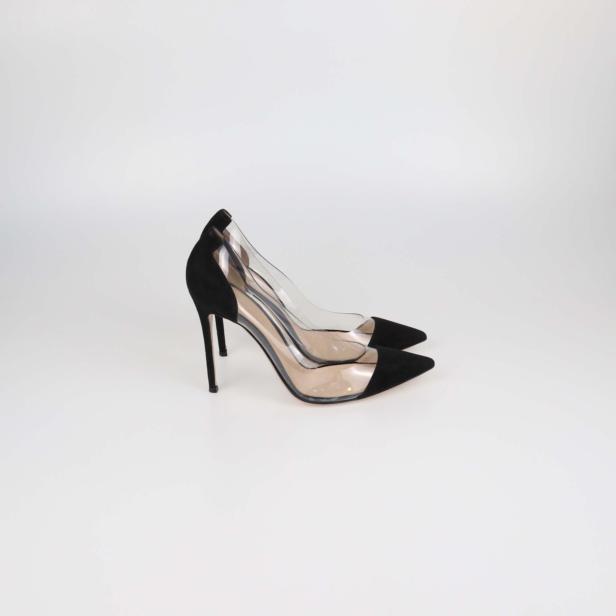 Gianvito Rossi Black/Clear PVC and Suede Plexi Pointed Toe Pumps