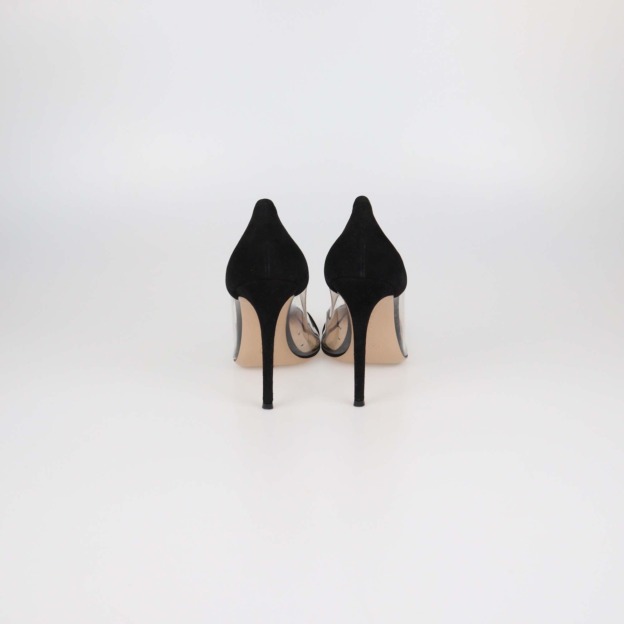 Gianvito Rossi Black/Clear PVC and Suede Plexi Pointed Toe Pumps