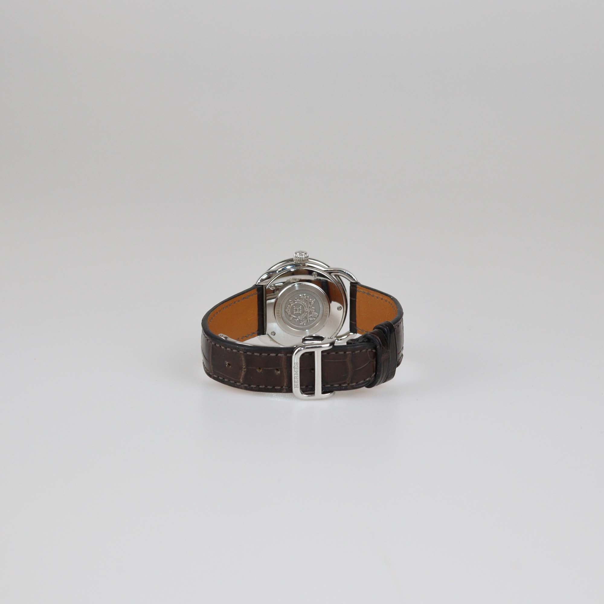 Hermes Brown Stainless Steel Alligator Leather Arceau 32 mm Watch