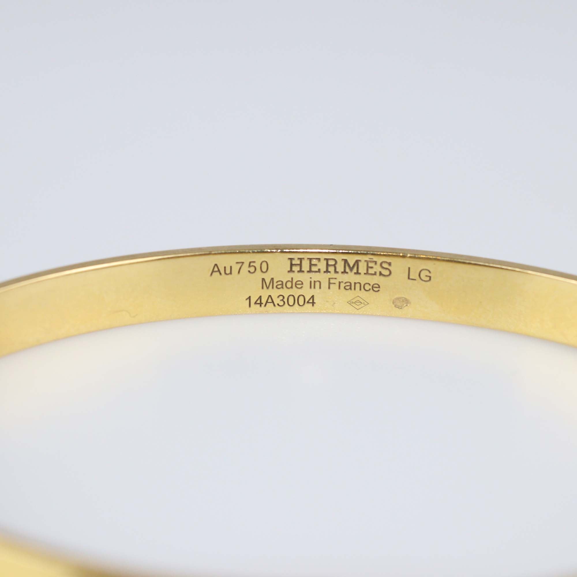 Hermes 18K Yellow Gold Diamond Small Model Kelly Bracelet Size Large