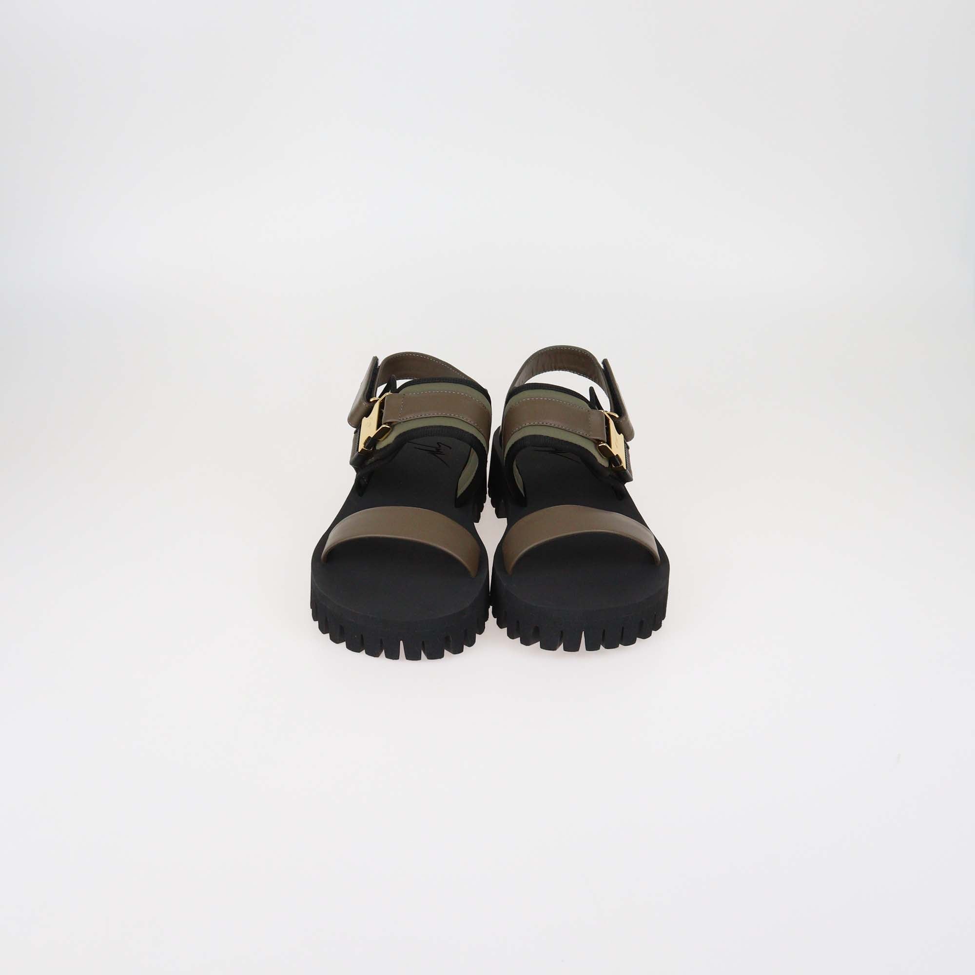 Guiseppe Zanotti Olive Green Leather and Technical Fabric Mederic Sandals