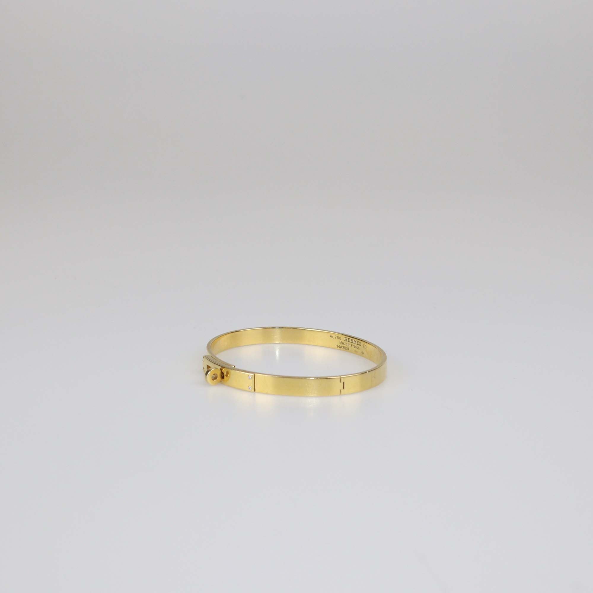 Hermes 18K Yellow Gold Diamond Small Model Kelly Bracelet Size Large