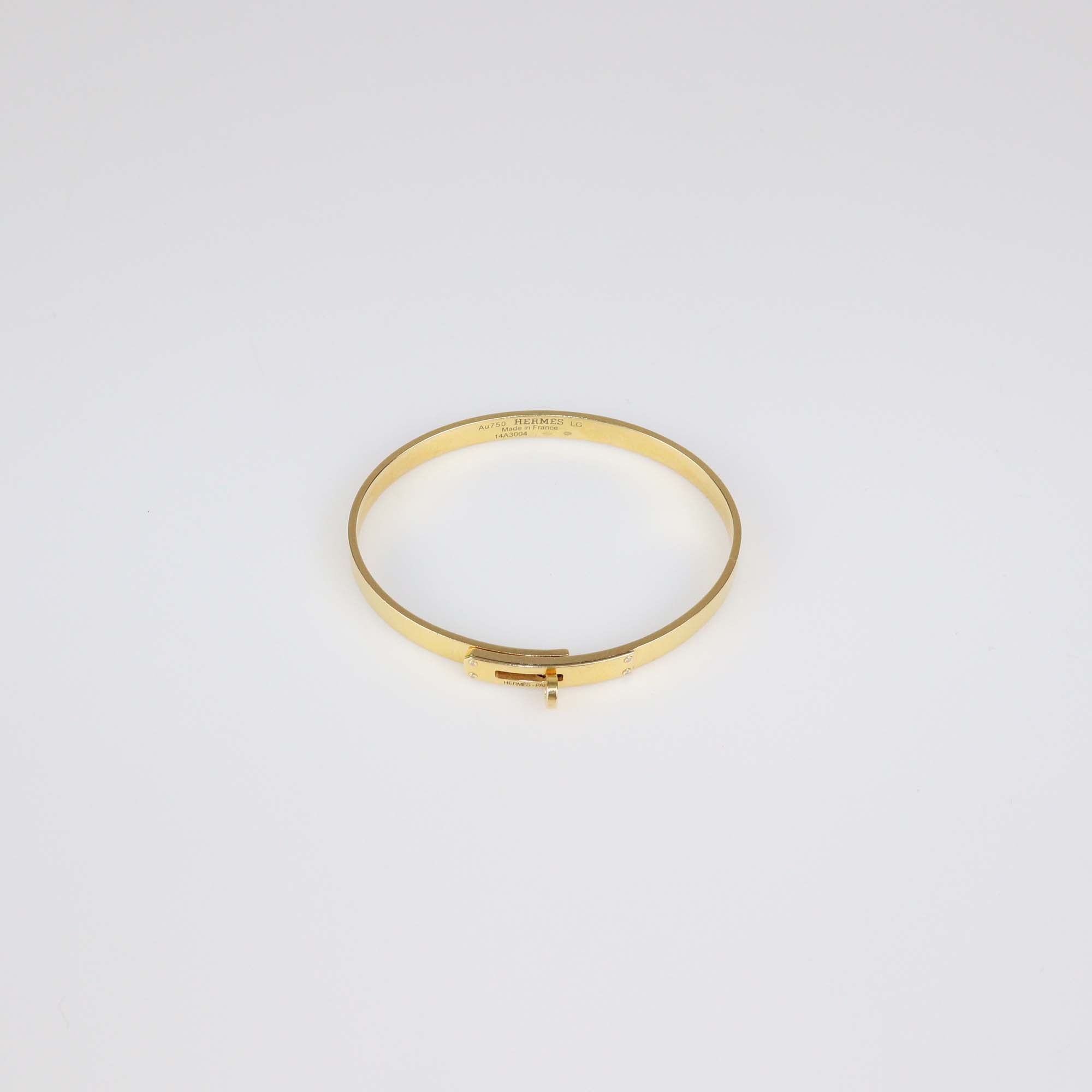 Hermes 18K Yellow Gold Diamond Small Model Kelly Bracelet Size Large