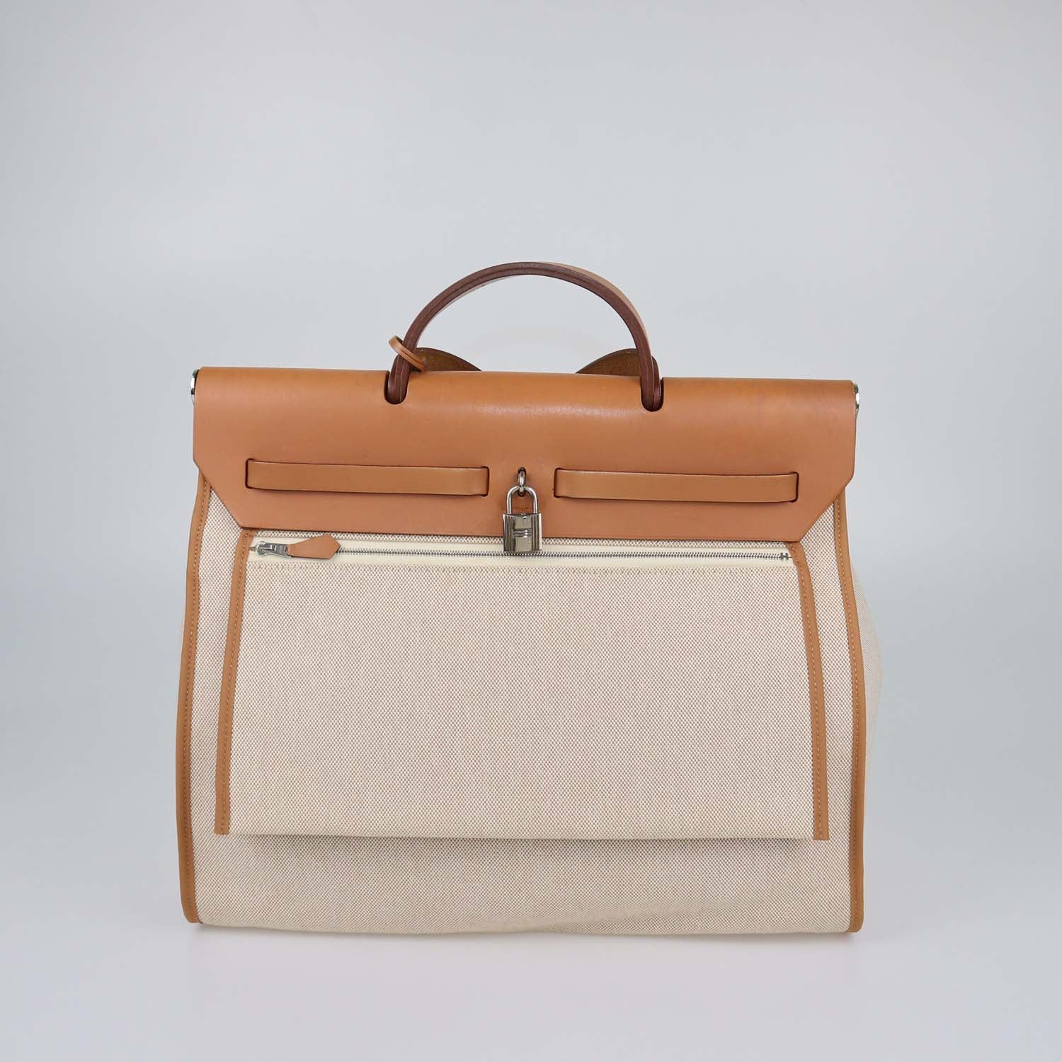 Hermes Beige/Naturel Canvas and Vache Leather Herbag Zip 39 Bag