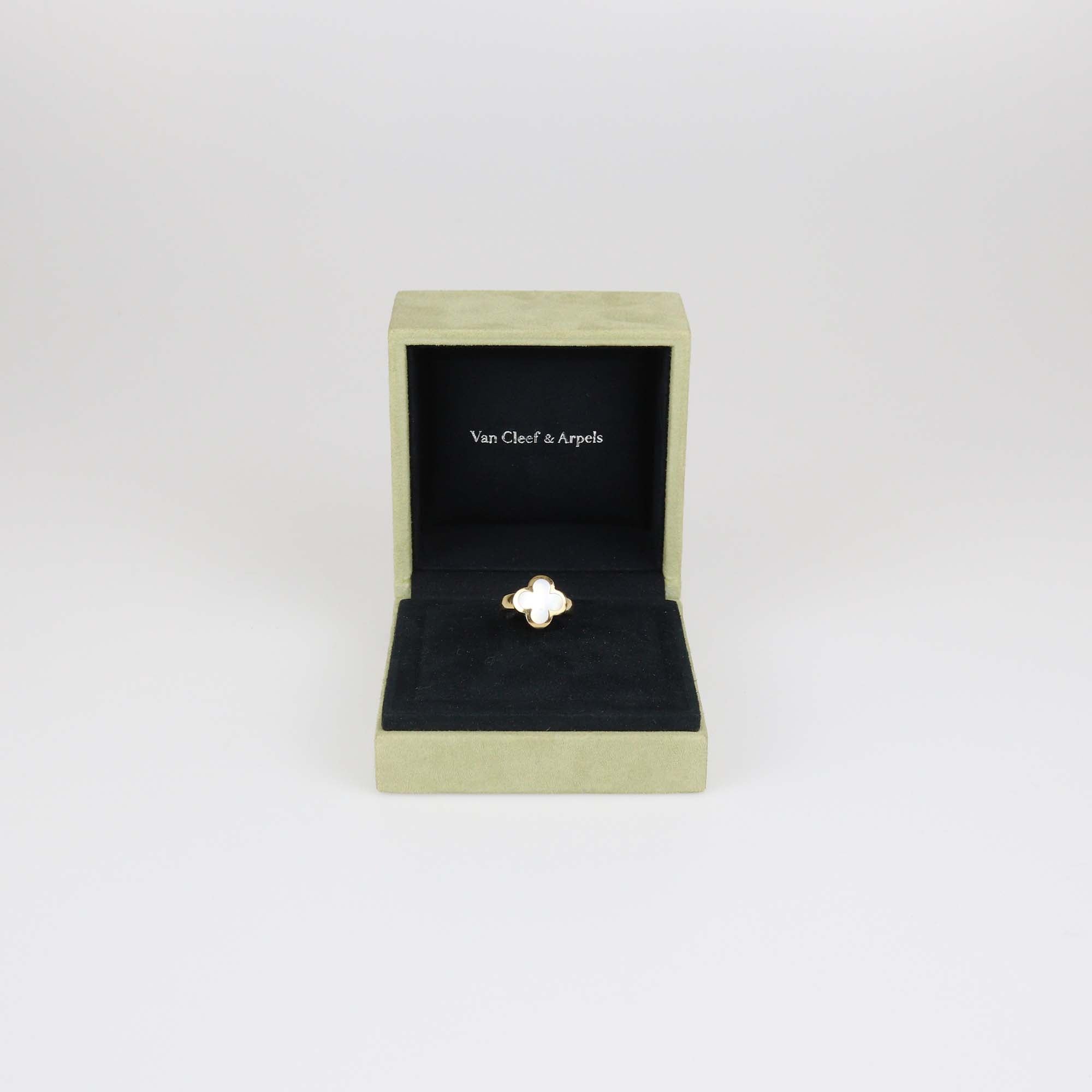Van Cleef & Arpels 18K Yellow Gold Pure Alhambra Mother Of Pearl Ring Size 54