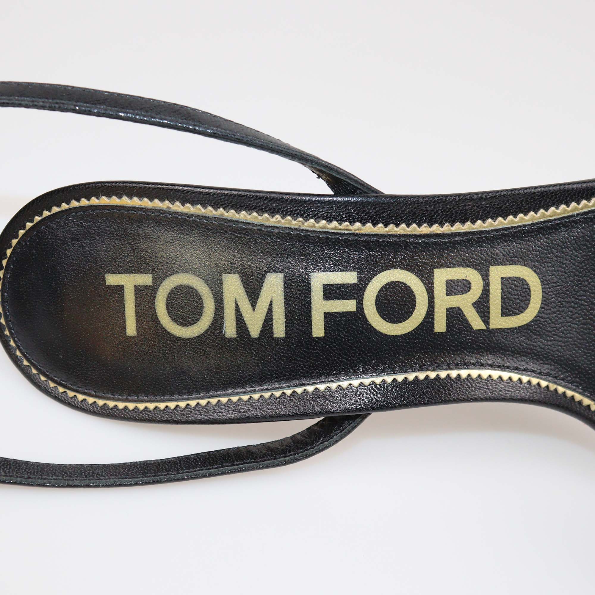 Tom Ford Black Leather Padlock Ankle Strap Sandals