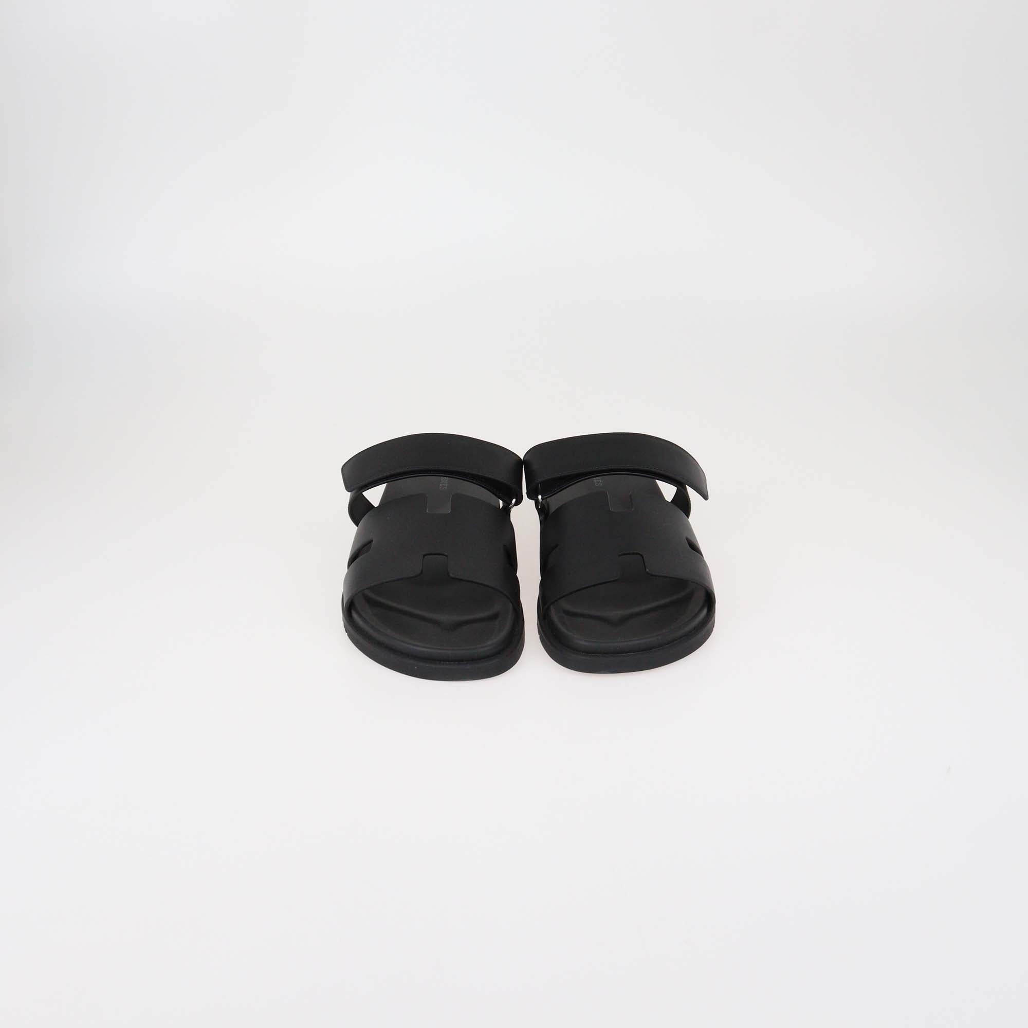 Hermes Black Leather Chypre Sandals