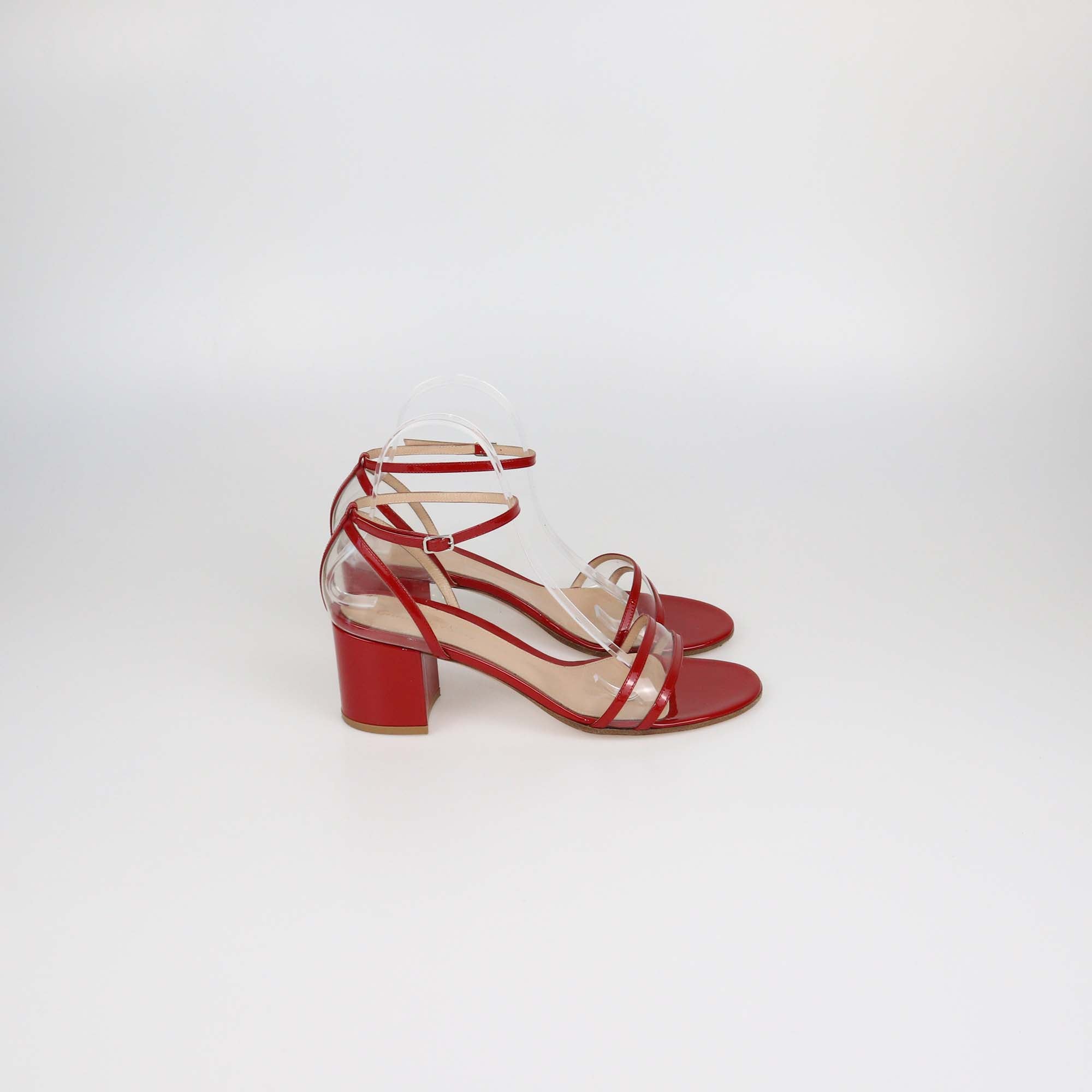 Gianvito Rossi Red/Clear PVC and Patent Leather Ankle Strap Sandals