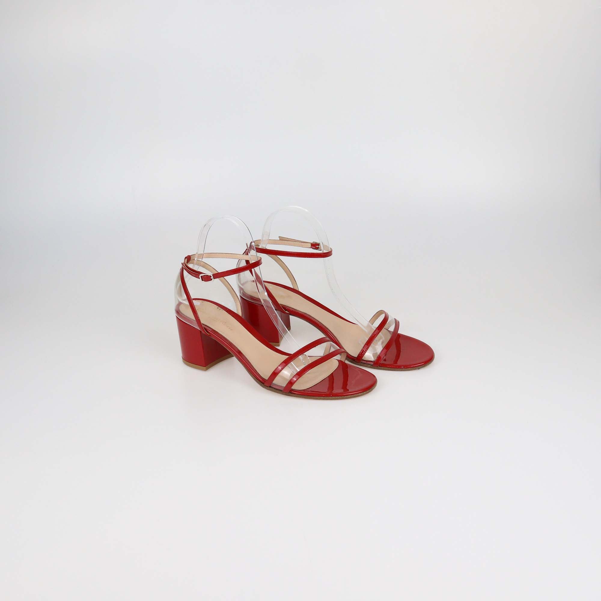 Gianvito Rossi Red/Clear PVC and Patent Leather Ankle Strap Sandals