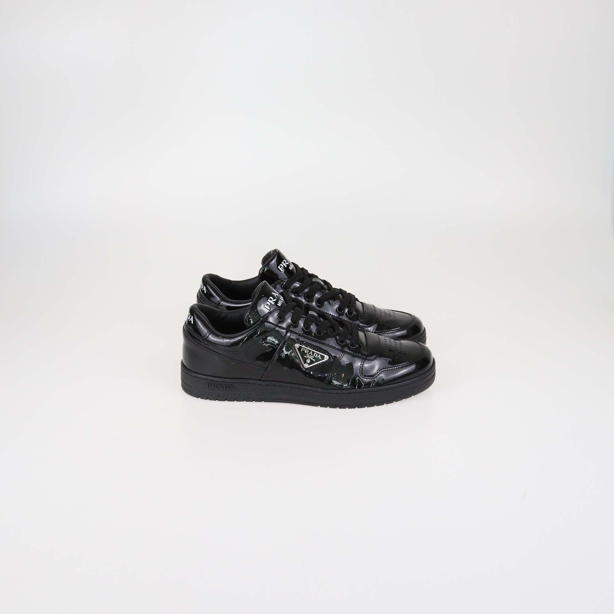 Prada Black Patent Leather Downtown Low Top Sneakers