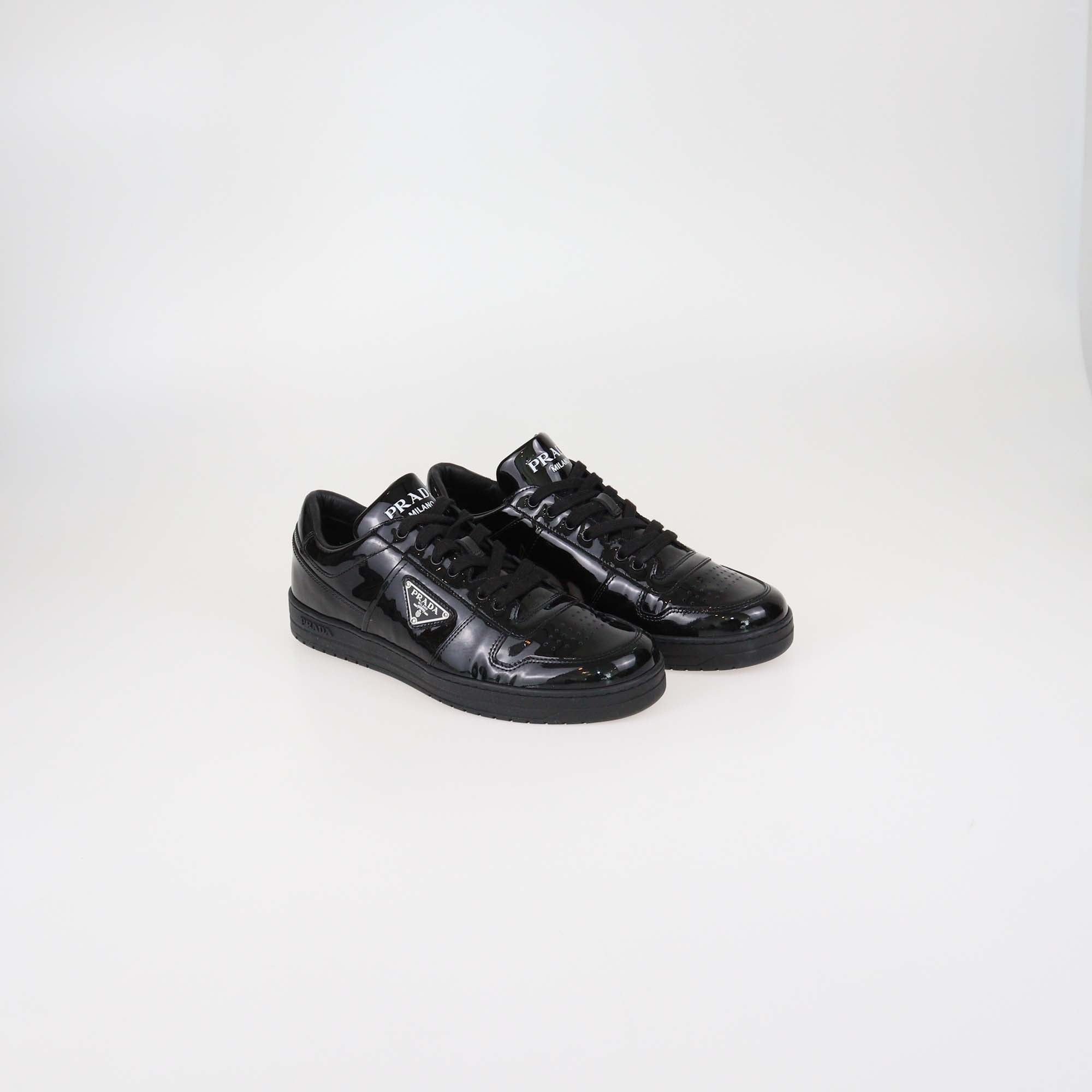 Prada Black Patent Leather Downtown Low Top Sneakers