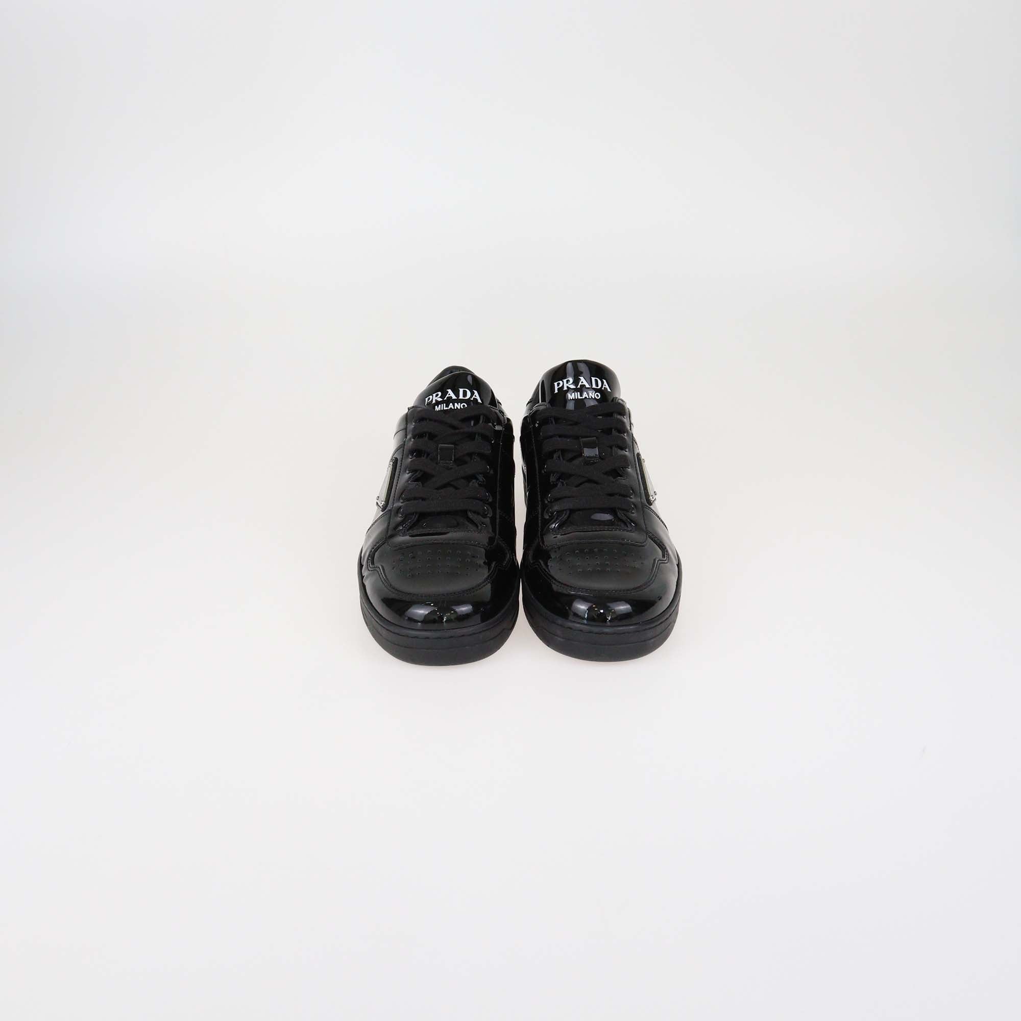 Prada Black Patent Leather Downtown Low Top Sneakers