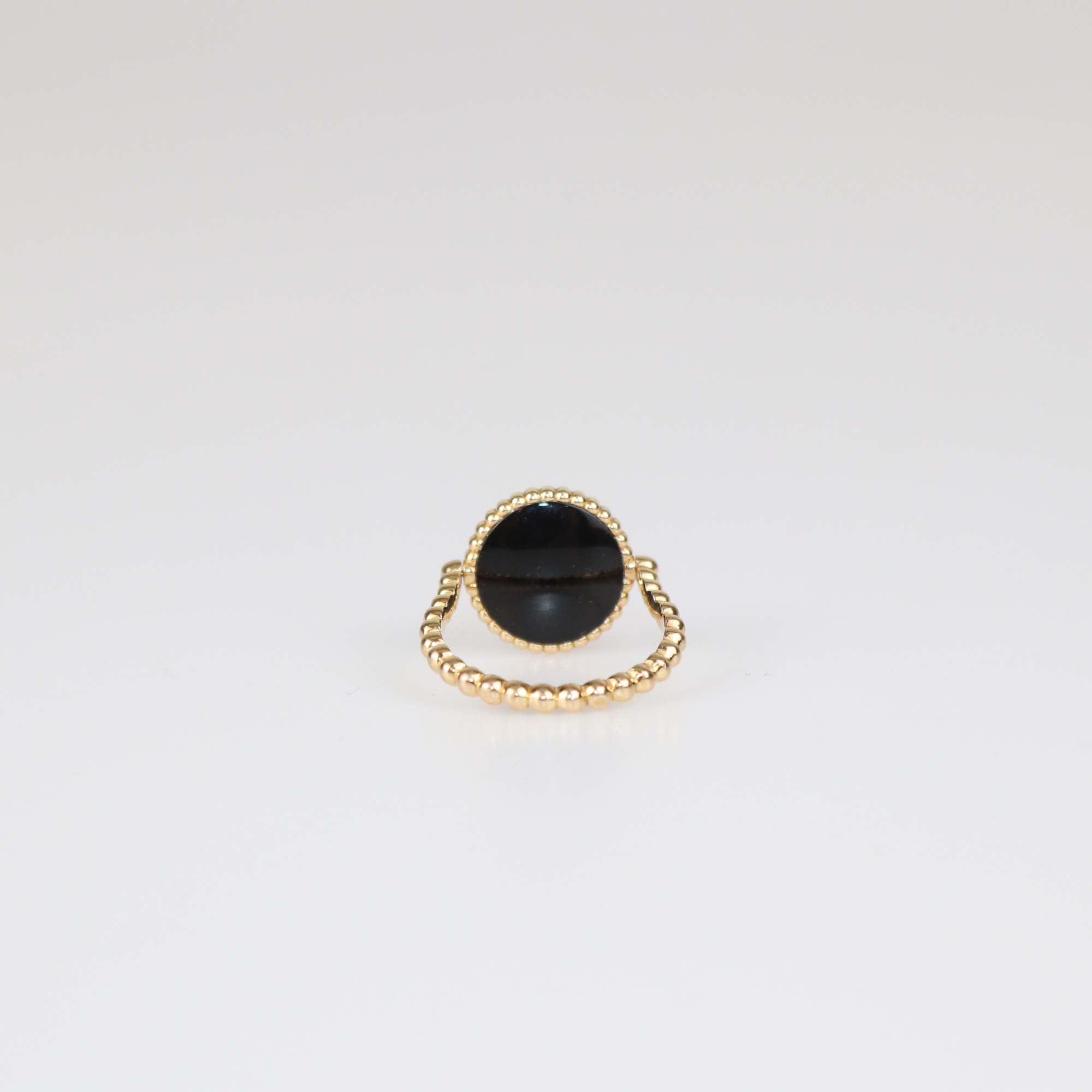Christian Dior 18K Yellow Gold Diamond Onyx Rose Des Vents Ring Size 50