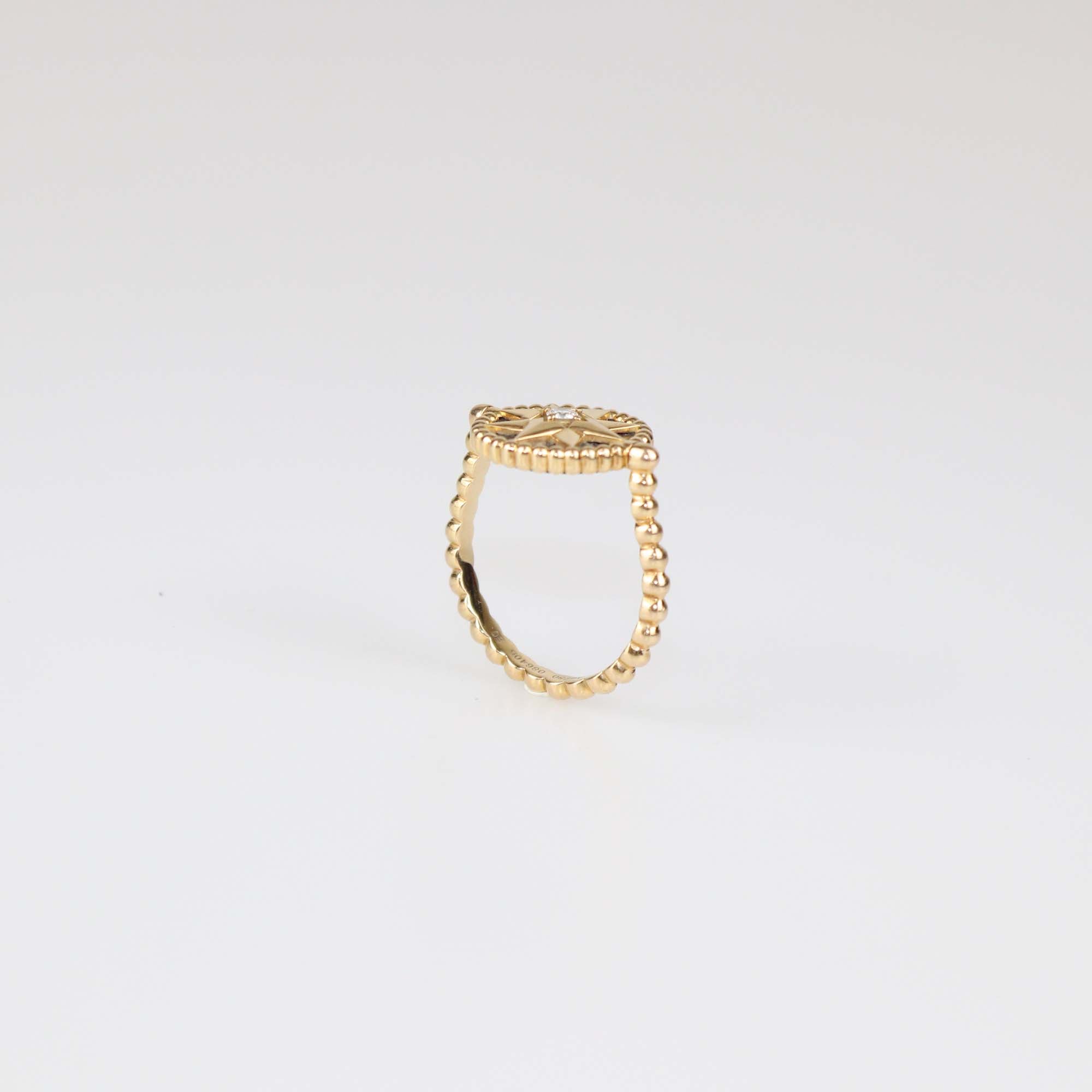 Christian Dior 18K Yellow Gold Diamond Onyx Rose Des Vents Ring Size 50