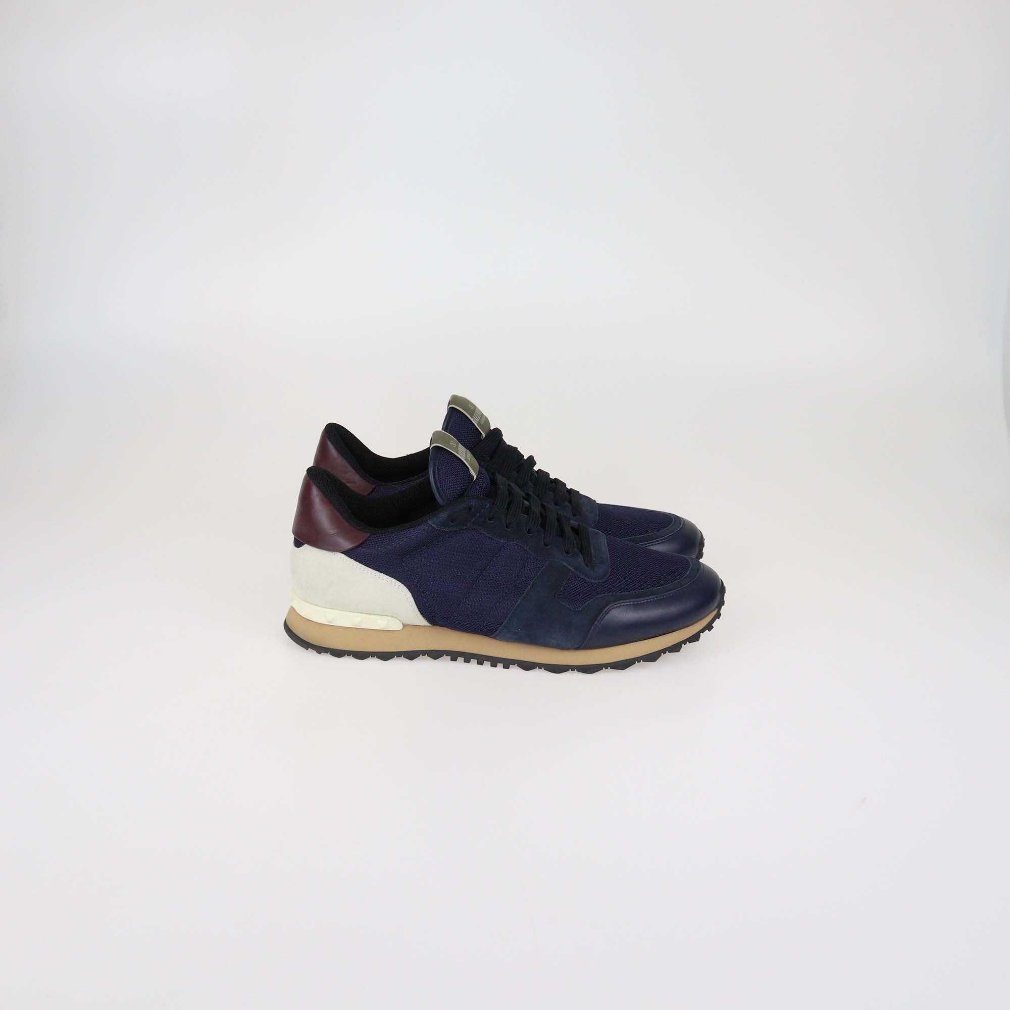 Valentino Navy Blue Mesh Nylon & Leather Rockrunner Sneaker