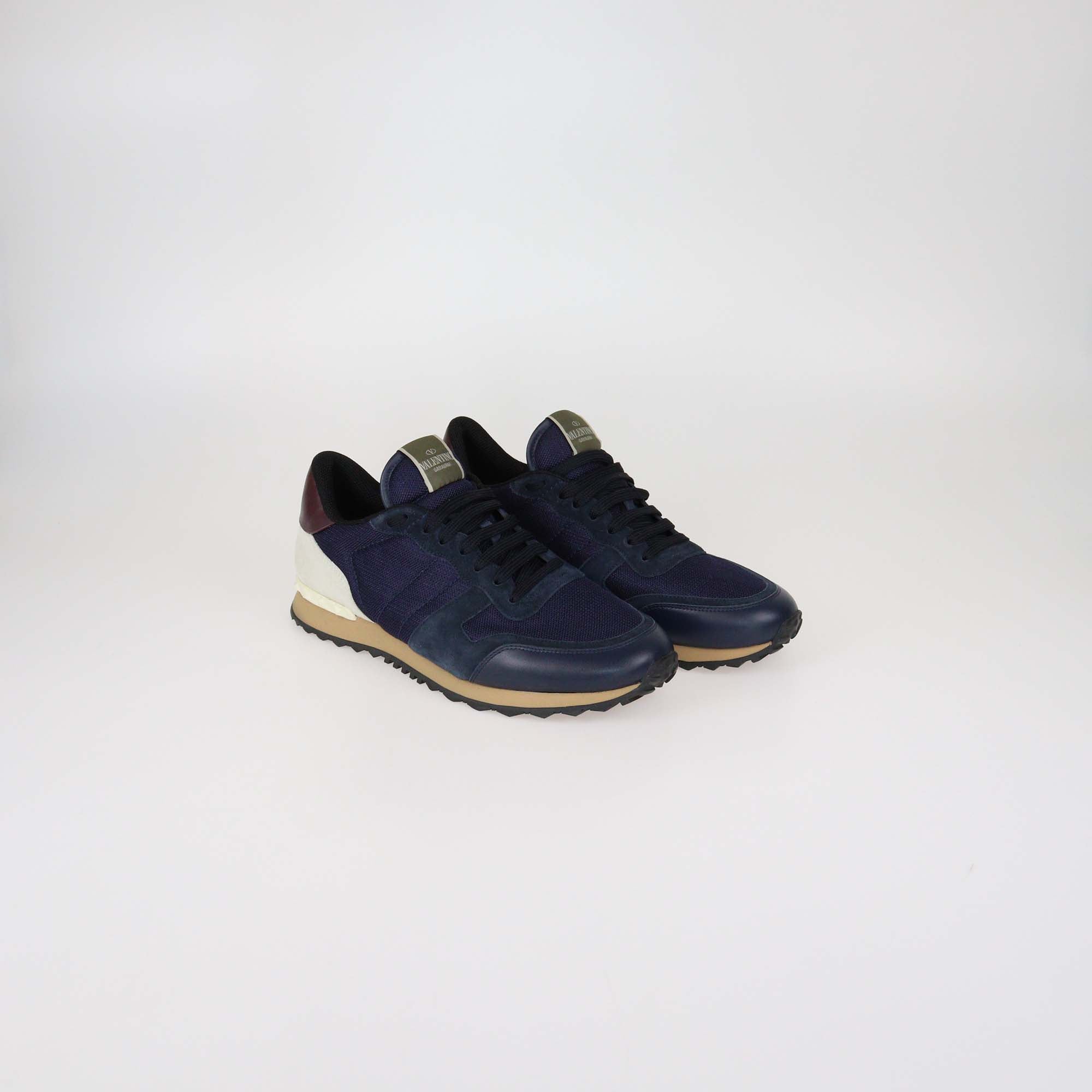 Valentino Navy Blue Mesh Nylon & Leather Rockrunner Sneaker