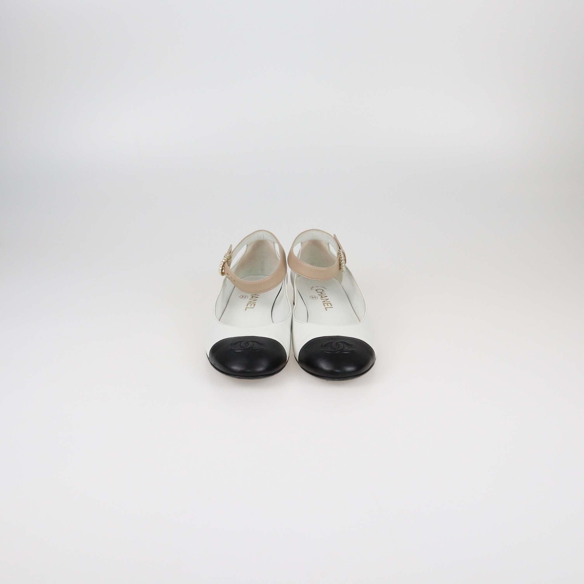 Chanel Tricolor Slingback Cap Toe CC Flats Womens Chanel