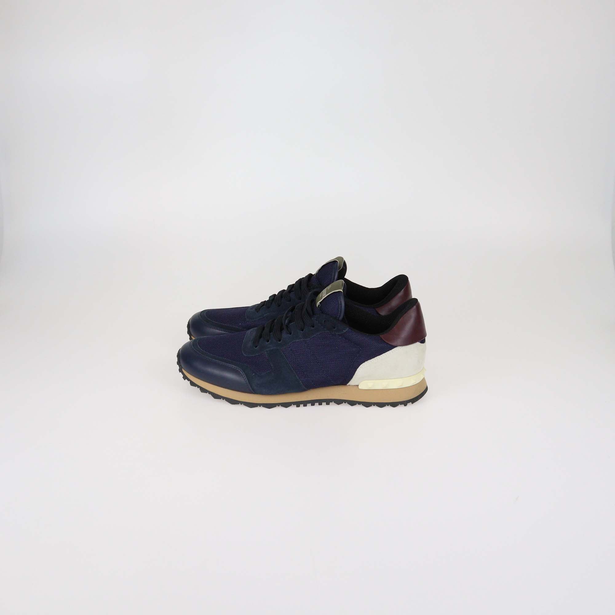 Valentino Navy Blue Mesh Nylon & Leather Rockrunner Sneaker