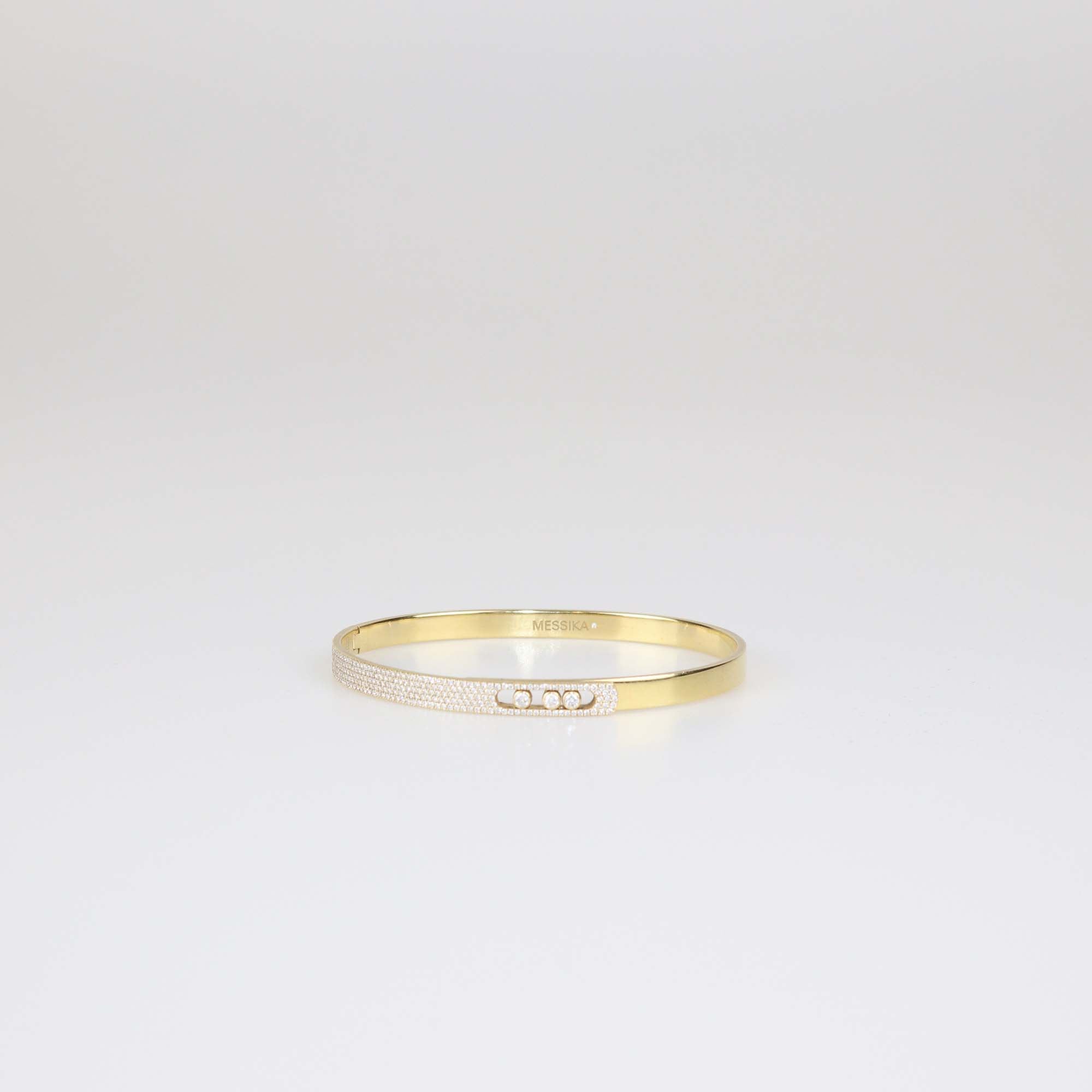 Messika 18K Yellow Gold Half Paved Diamond Move Noa Bangle Bracelet Size L