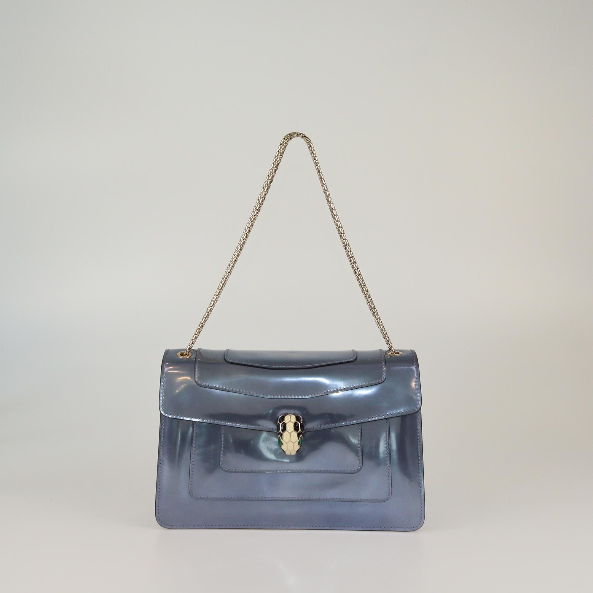 Bvlgari Metallic Blue Patent Medium Serpenti Forever Shoulder Bag Womens Bvlgari