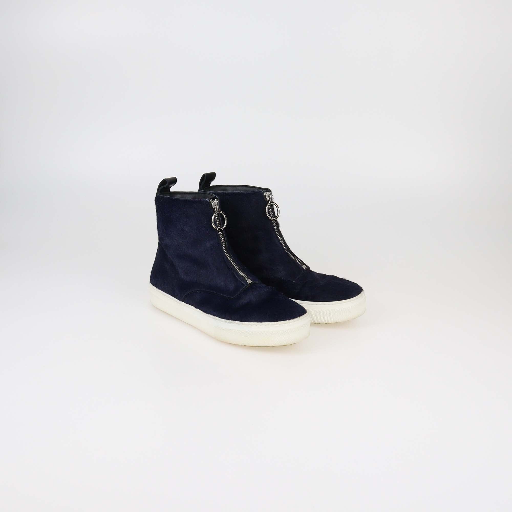 Celine Navy Blue Zip Up High Top Sneakers Womens Celine