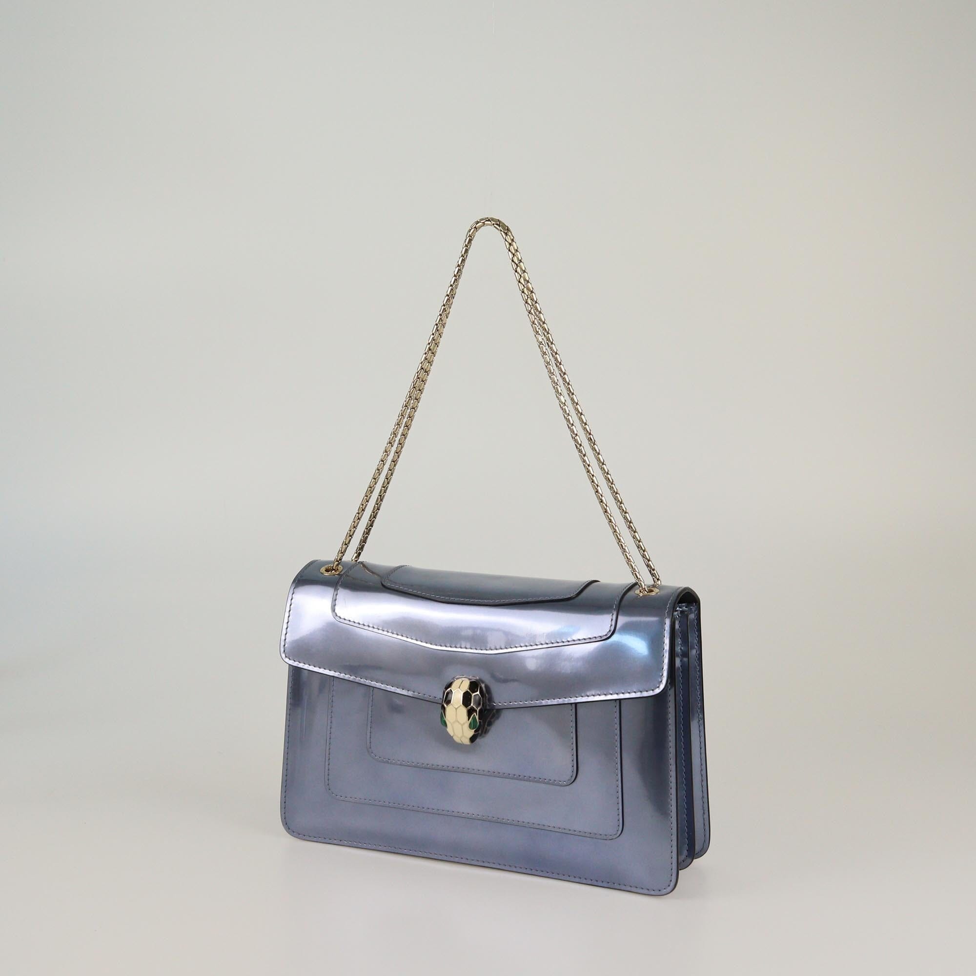 Bvlgari Metallic Blue Patent Medium Serpenti Forever Shoulder Bag Womens Bvlgari