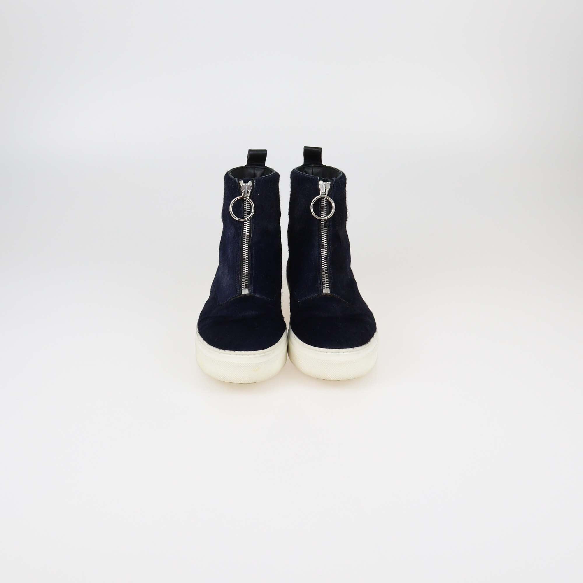 Celine Navy Blue Zip Up High Top Sneakers Womens Celine