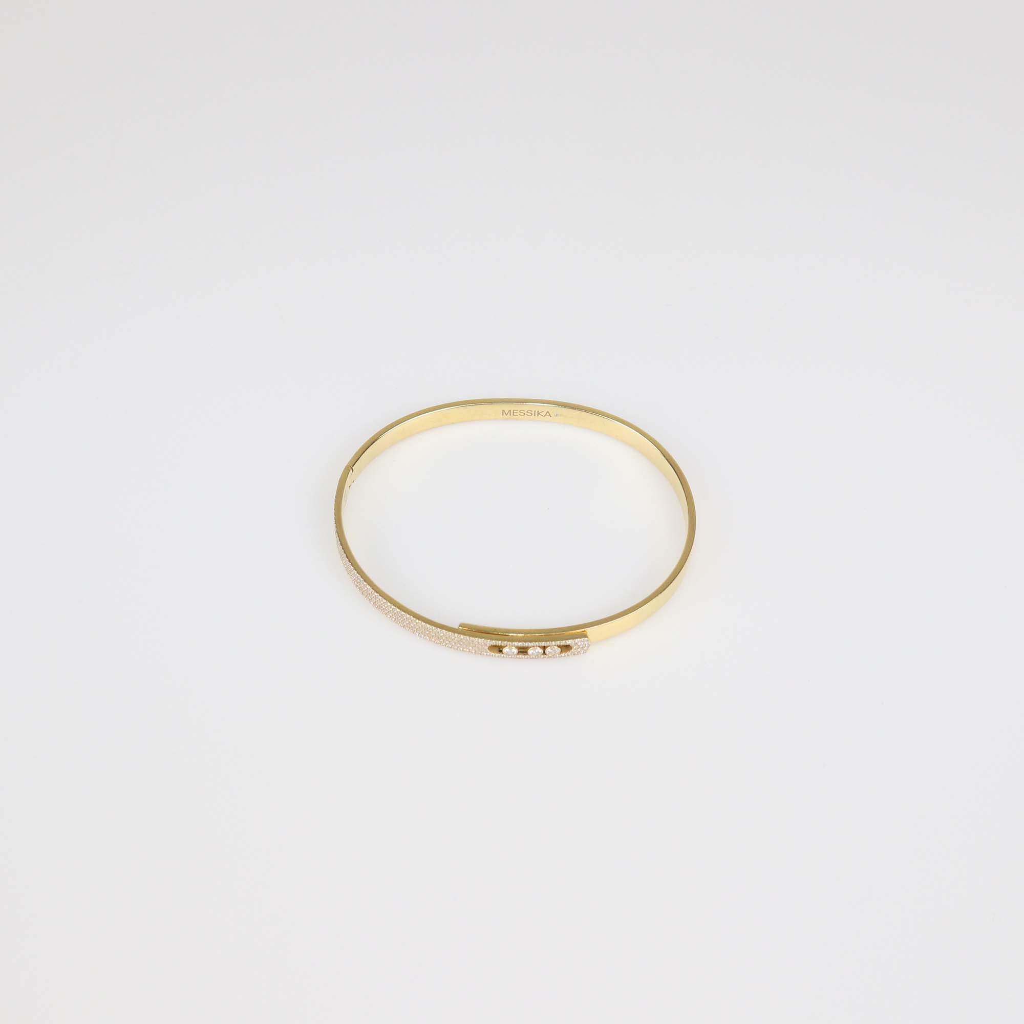 Messika 18K Yellow Gold Half Paved Diamond Move Noa Bangle Bracelet Size L
