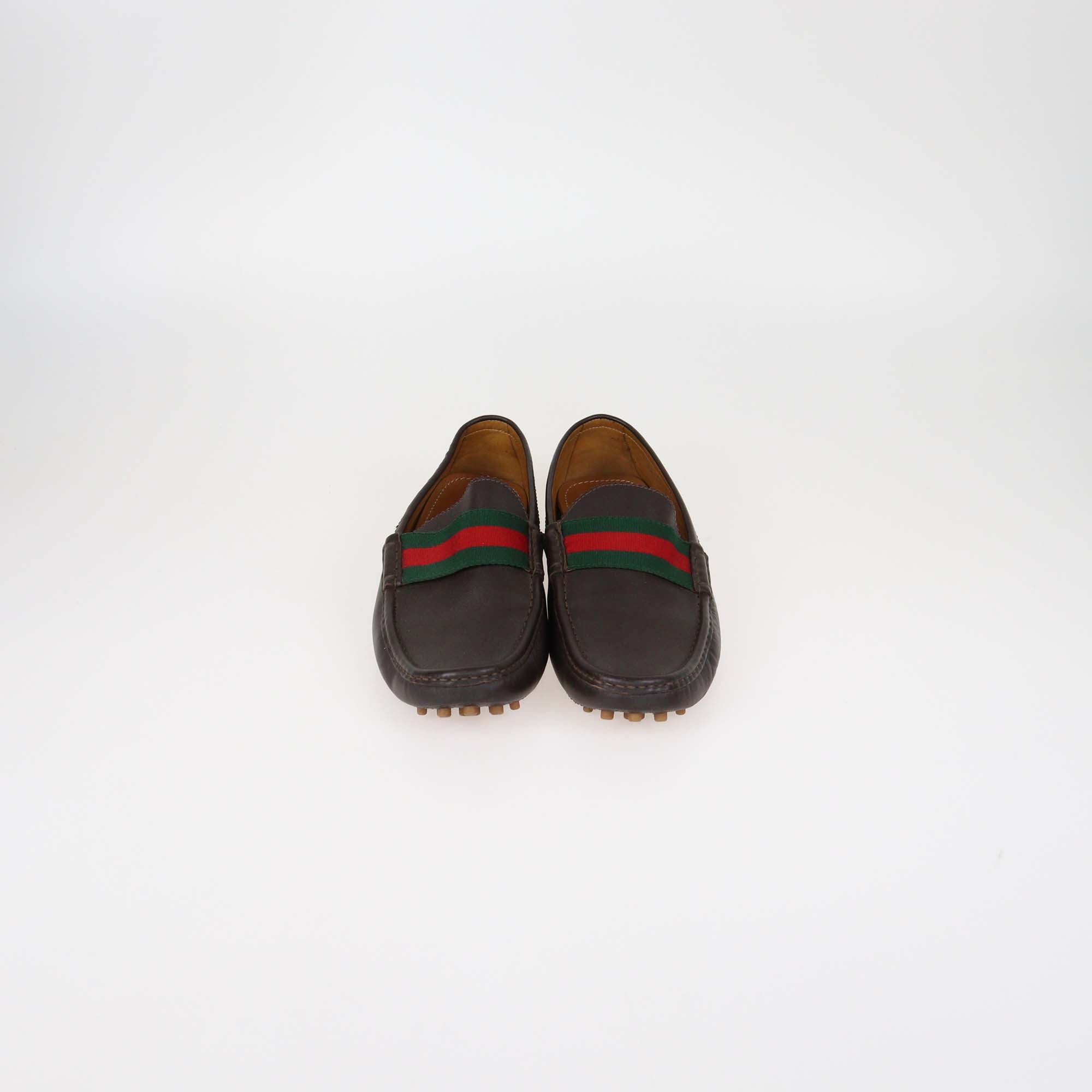 Gucci Dark Brown Leather Wed Driver Loafers