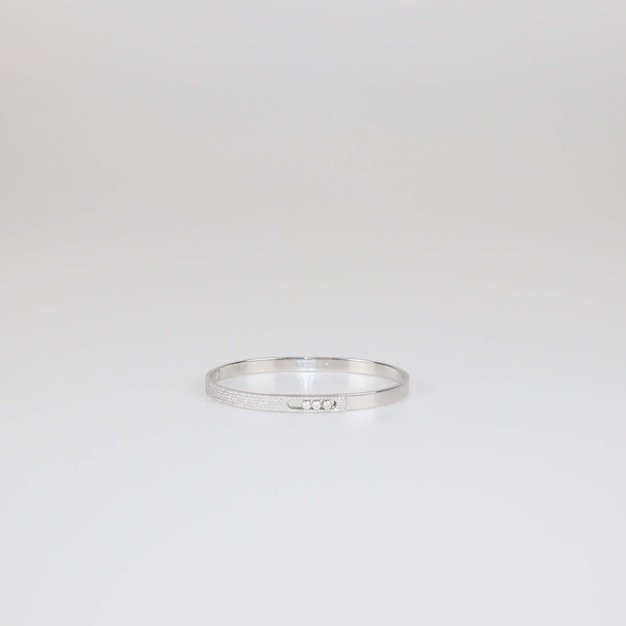 Messika 18K White Gold Half Paved Diamond Move Noa Bangle Bracelet Size L