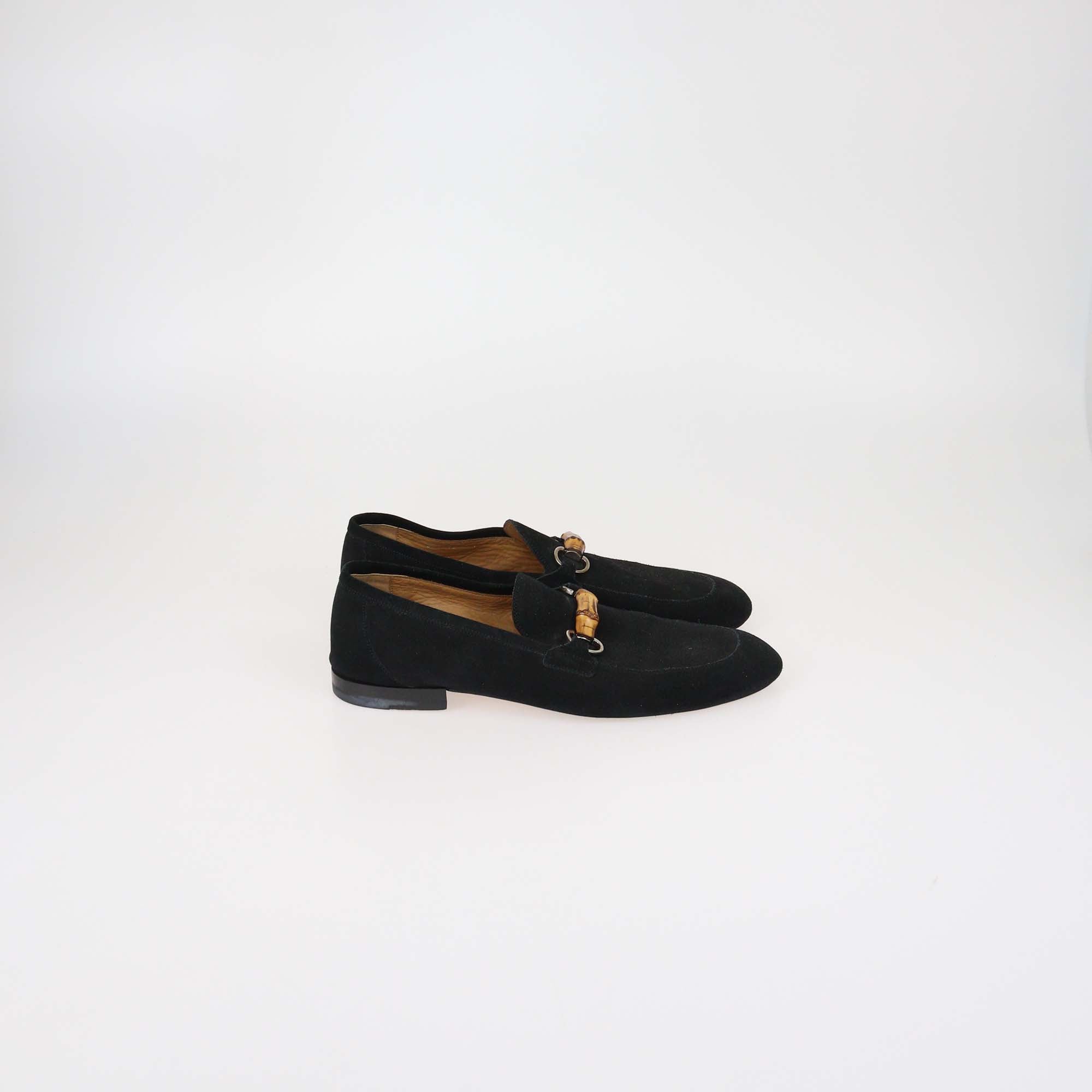 Gucci Black Suede Horsebit Bamboo Loafer