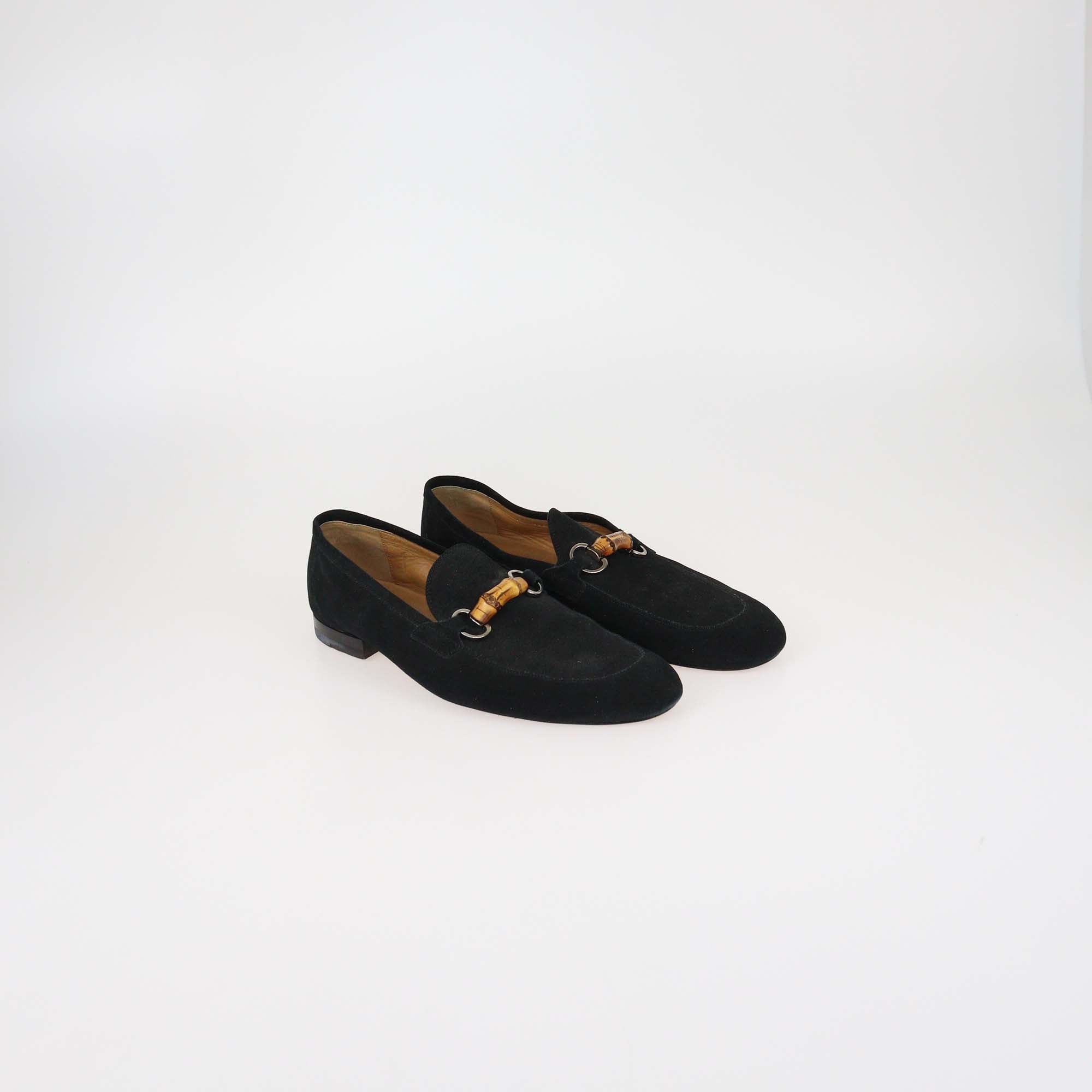 Gucci Black Suede Horsebit Bamboo Loafer