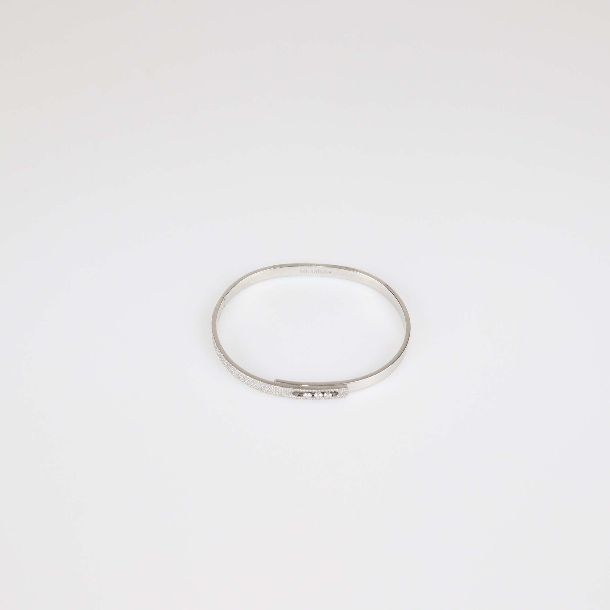 Messika 18K White Gold Half Paved Diamond Move Noa Bangle Bracelet Size L